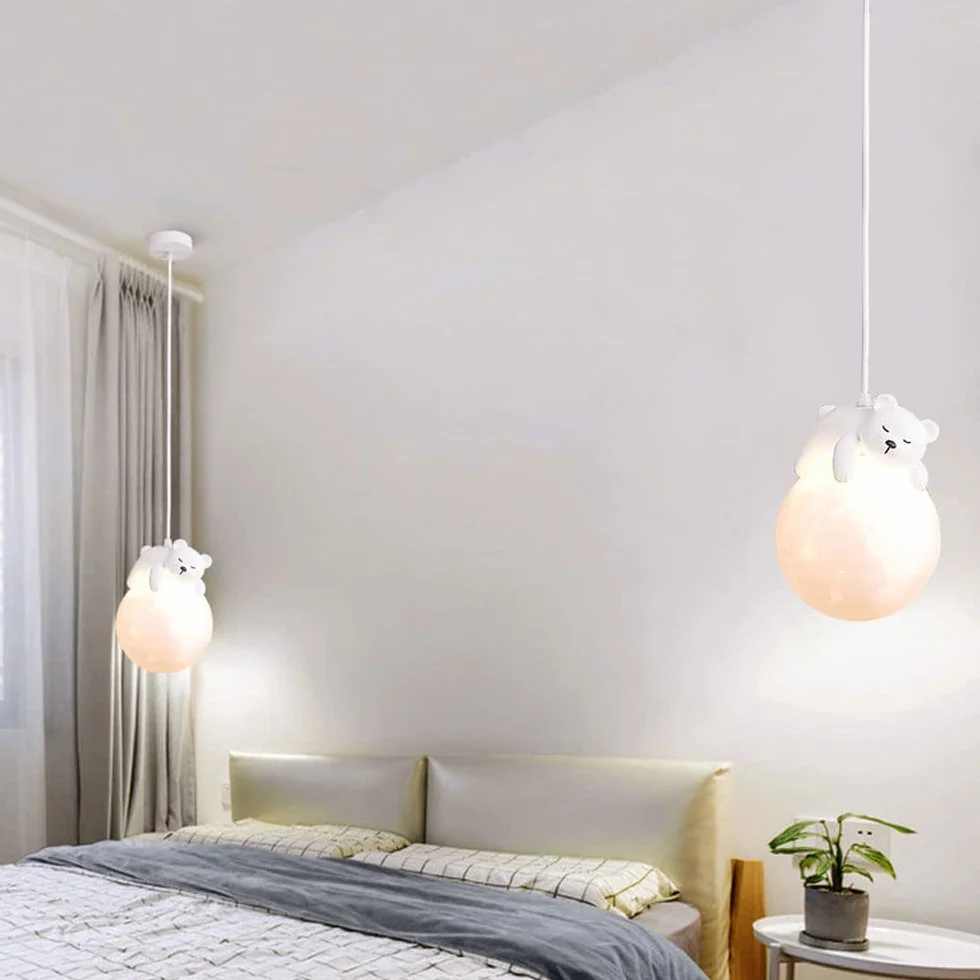 Mignon Ours Pendentif Lumière Impression 3D Lune Globe Lapin Endormi Lustre Enfants Planète Suspension Lampe Chambre 3 Lumière