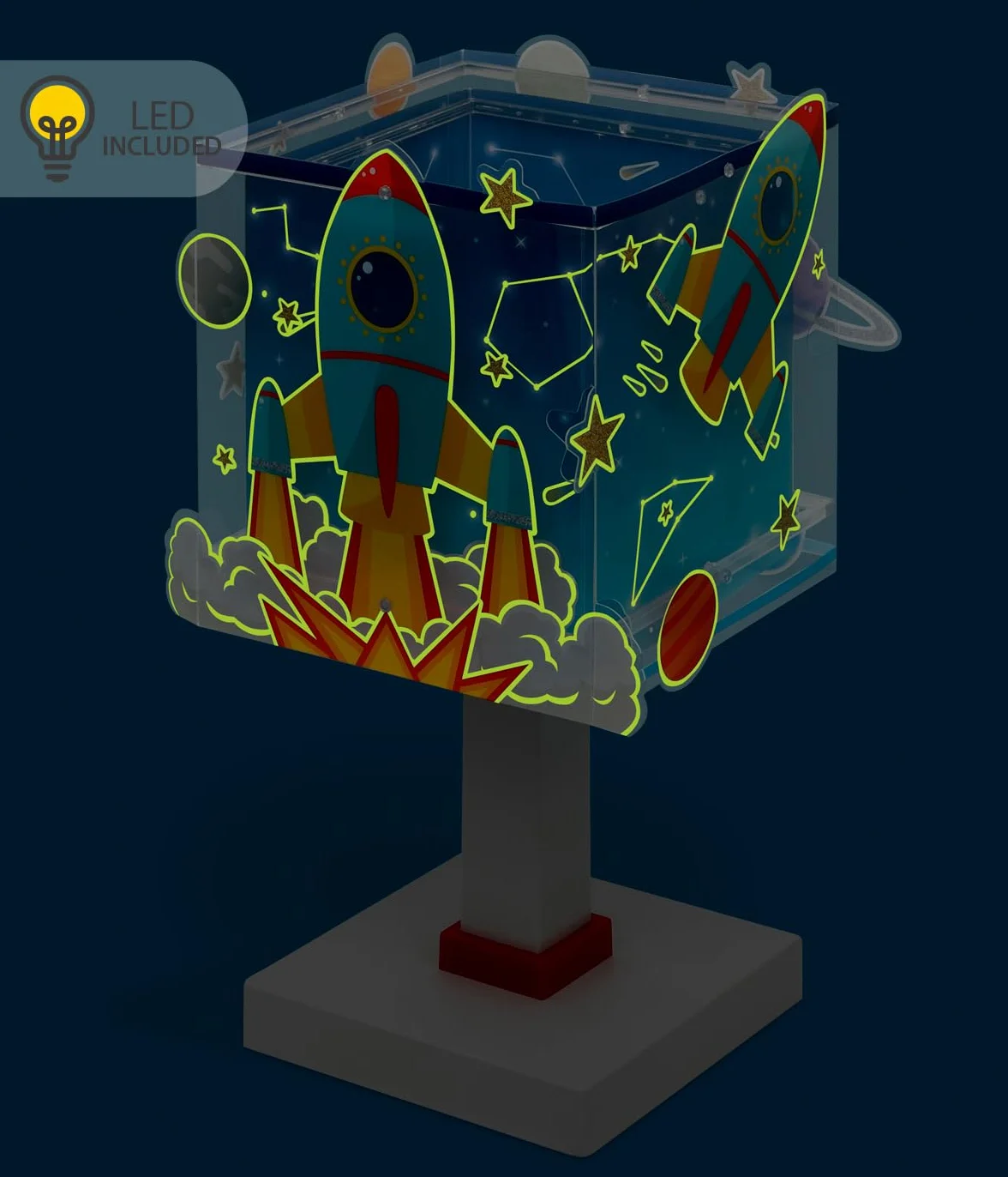 Dalber Lampe de chevet enfant Rocket Fusée Planètes G4 LED 4 W Bleu