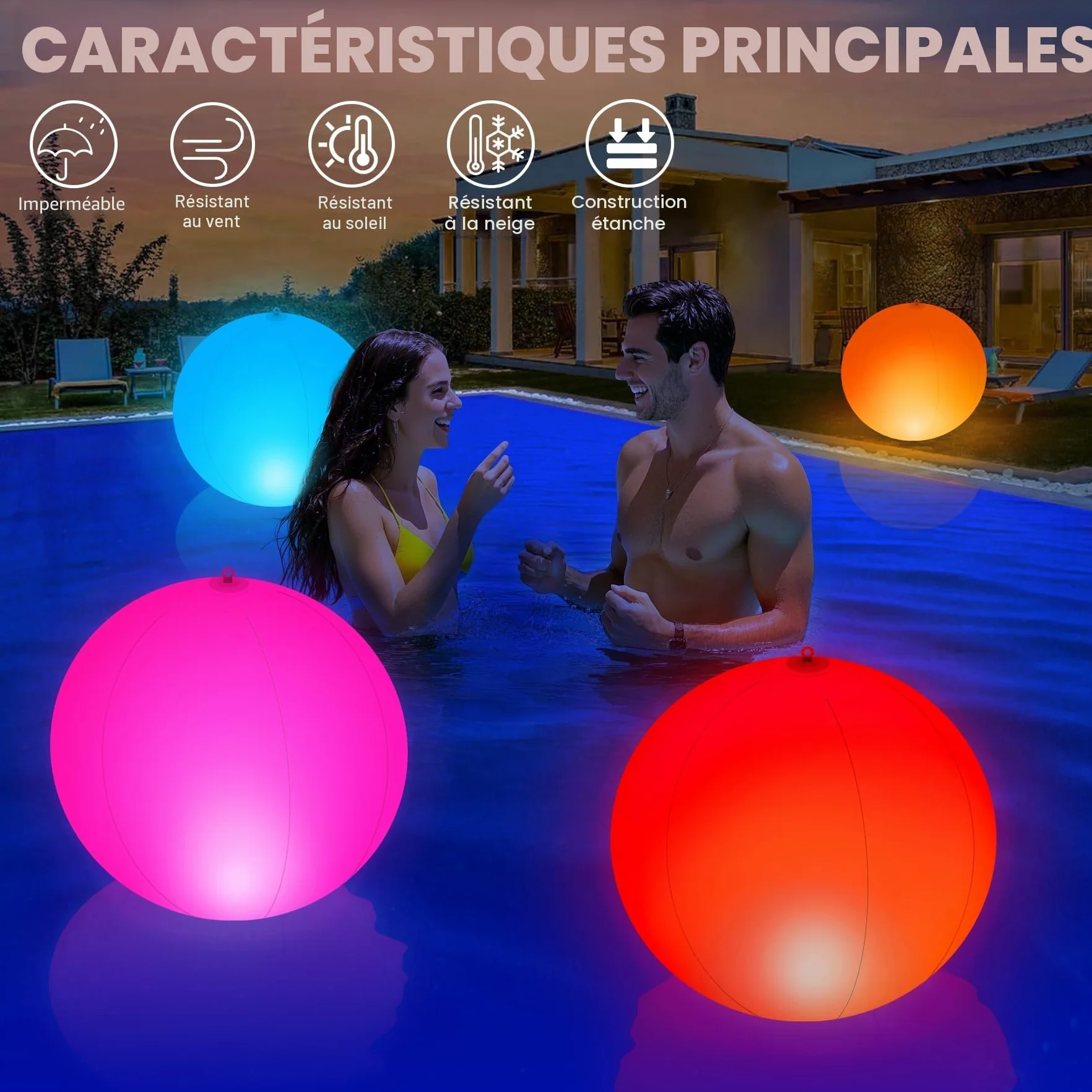 KingSom Lampe Flottante Solaire LED Boule Lumineuse Piscine IP68 Ø35cm 2 Pièces