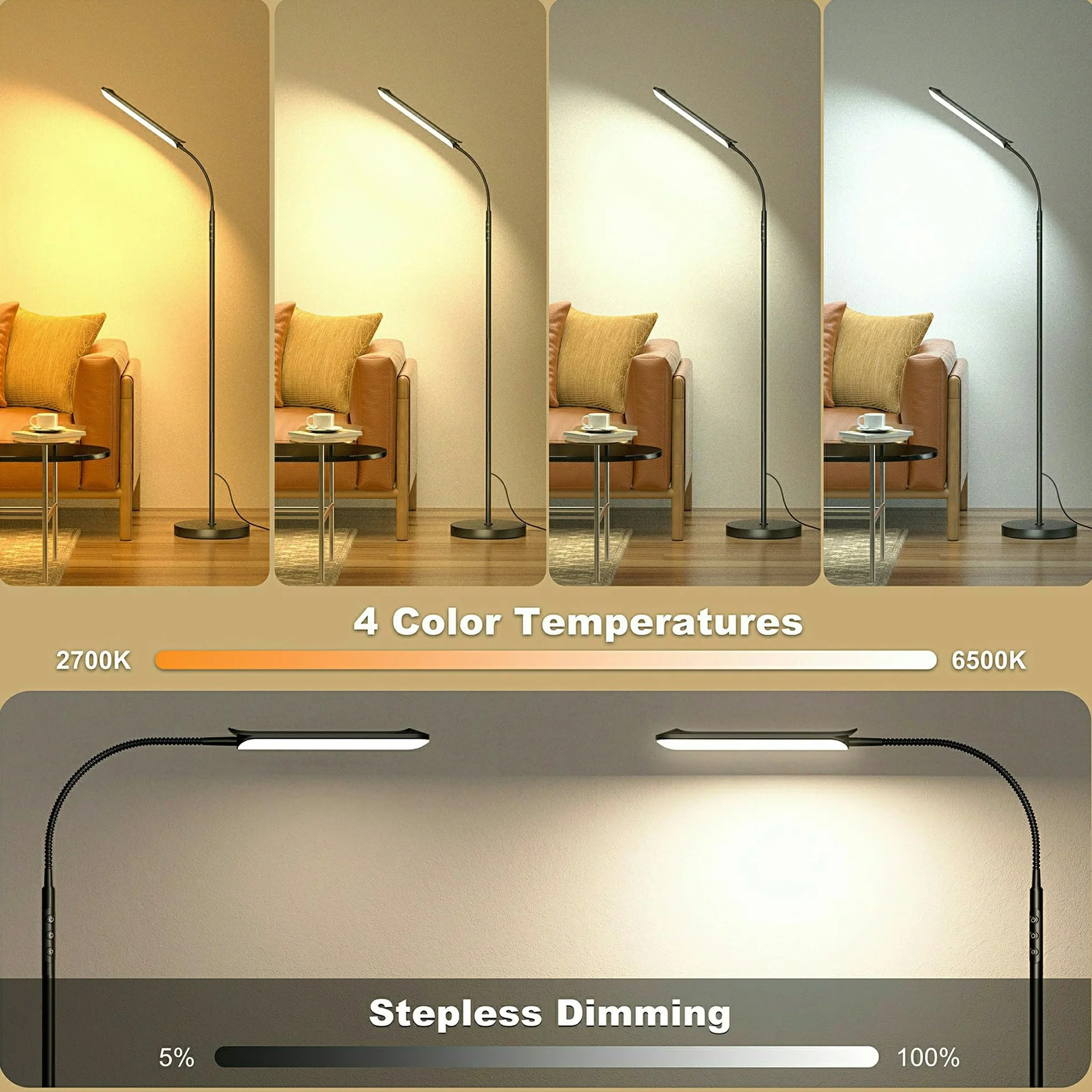 Lampadaire sur Pied LED Dimmable 18W 1800 Lumens 2700K-6500K avec Télécommande et Contrôle Tactile