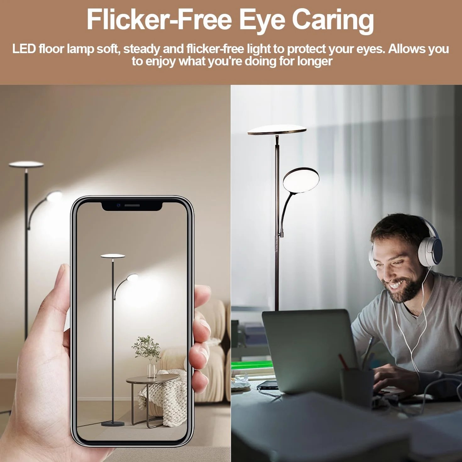 Lampadaire LED 44W 4500LM Dimmable 2700K-6500K avec Télécommande et Contrôle Tactile