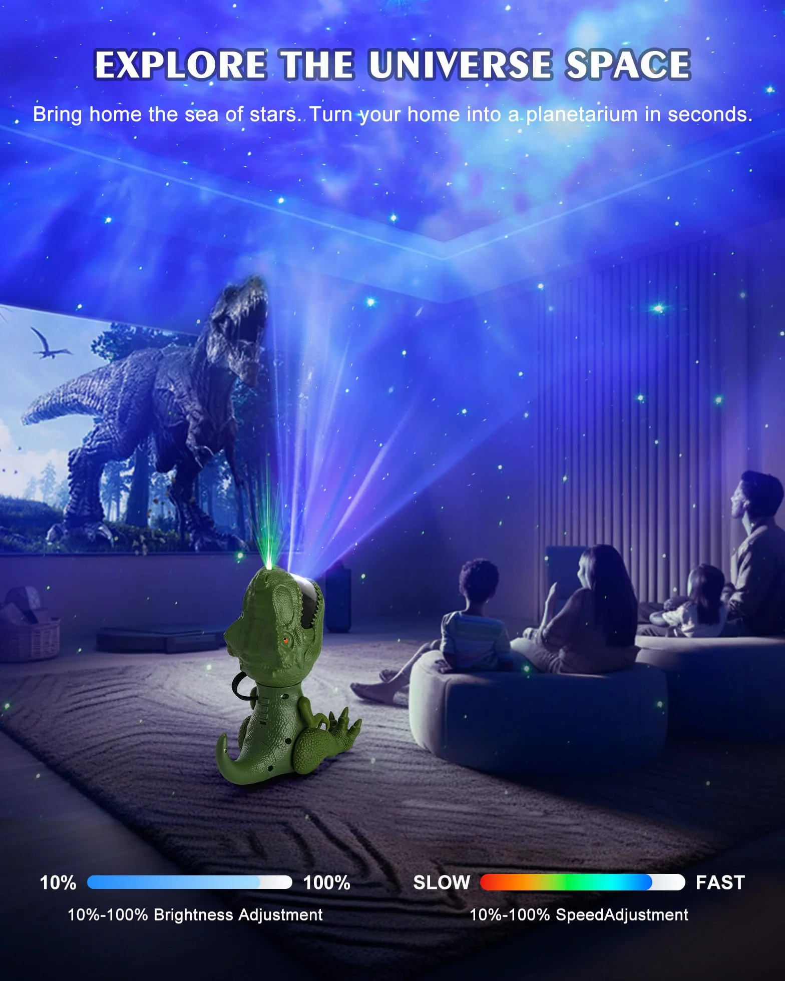 Projecteur Ciel Étoilé Dinosaure Galaxie avec Nébuleuse et Étoile Minuterie Télécommande Angle Réglable Veilleuse