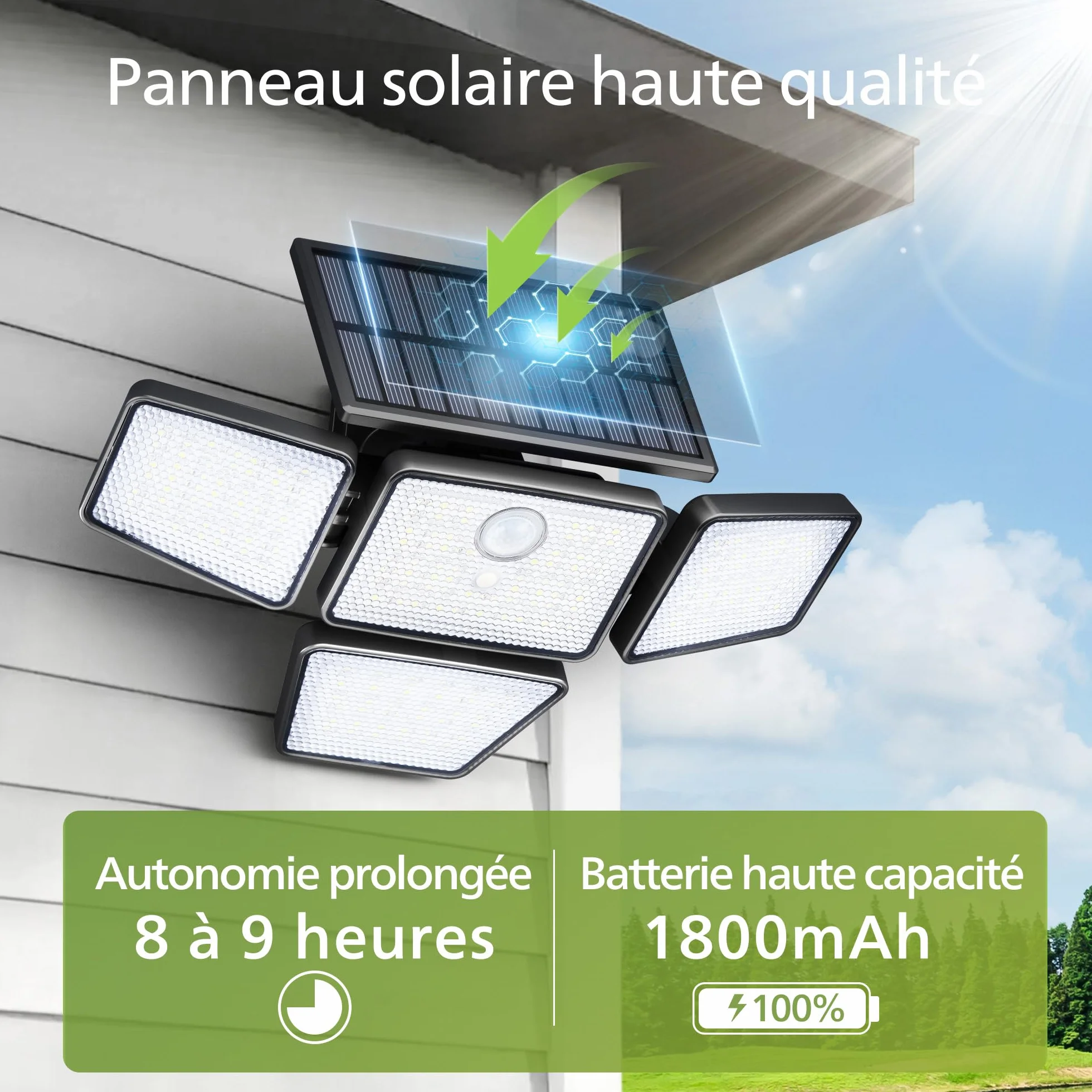 Philips Lampe Solaire de Sécurité Extérieur 196 LED Détecteur de Mouvement PIR 3 Modes 4 Têtes Orientables Projecteur Solaire Télécommande IP65 Étanche