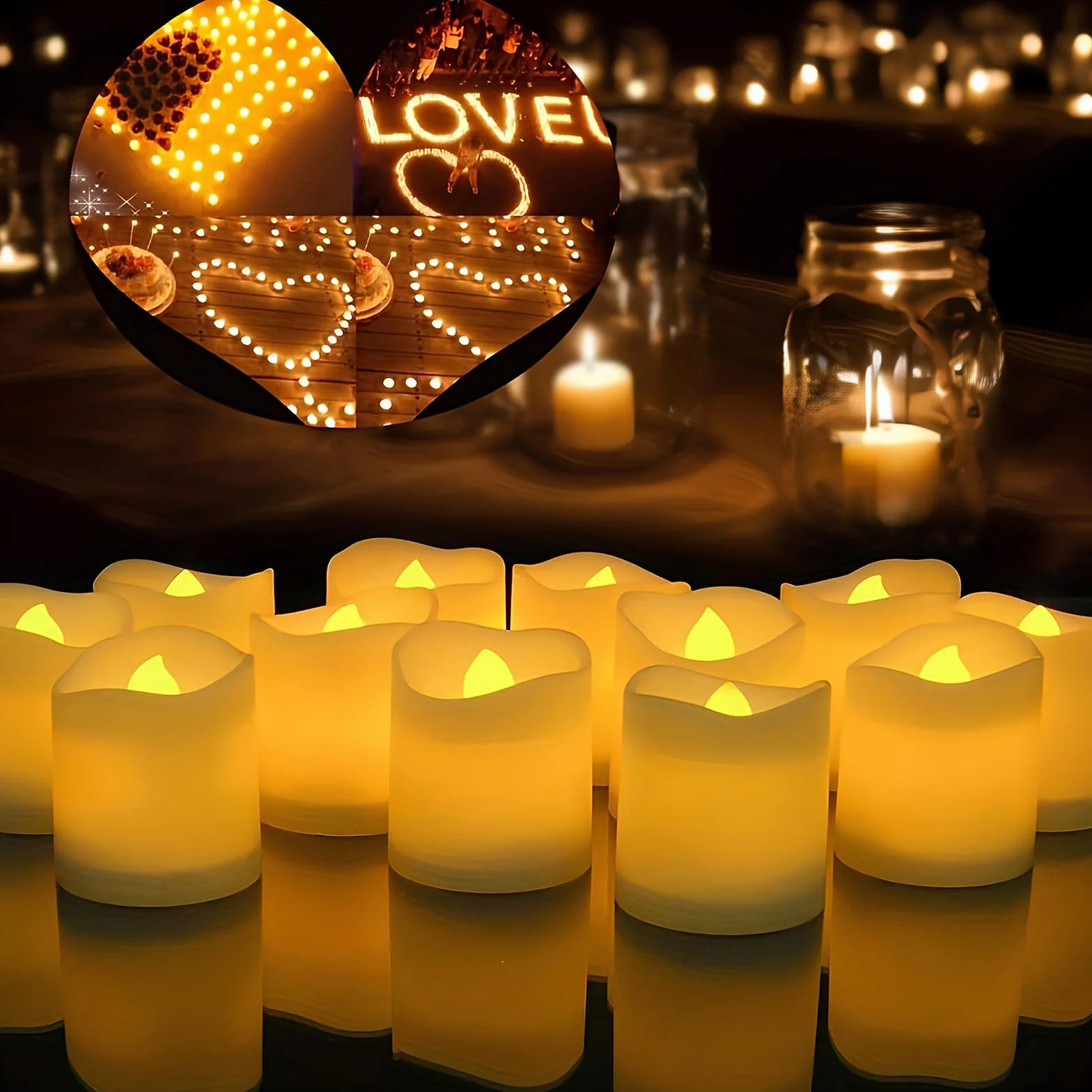 Bougies LED Flamme 24 Pièces, Chandelles Lumineuses Sans Flamme, Chauffe-Plat Électriques pour Décoration Maison Noël Mariage