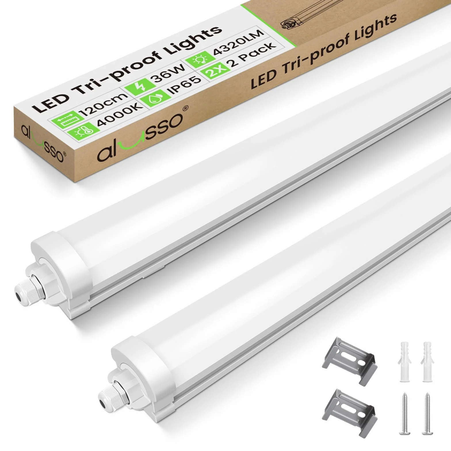 ALUSSO Lot de 2 Réglette LED 120 cm 36W 4320LM 4000K Neutre Blanc IP65 étanche extérieur