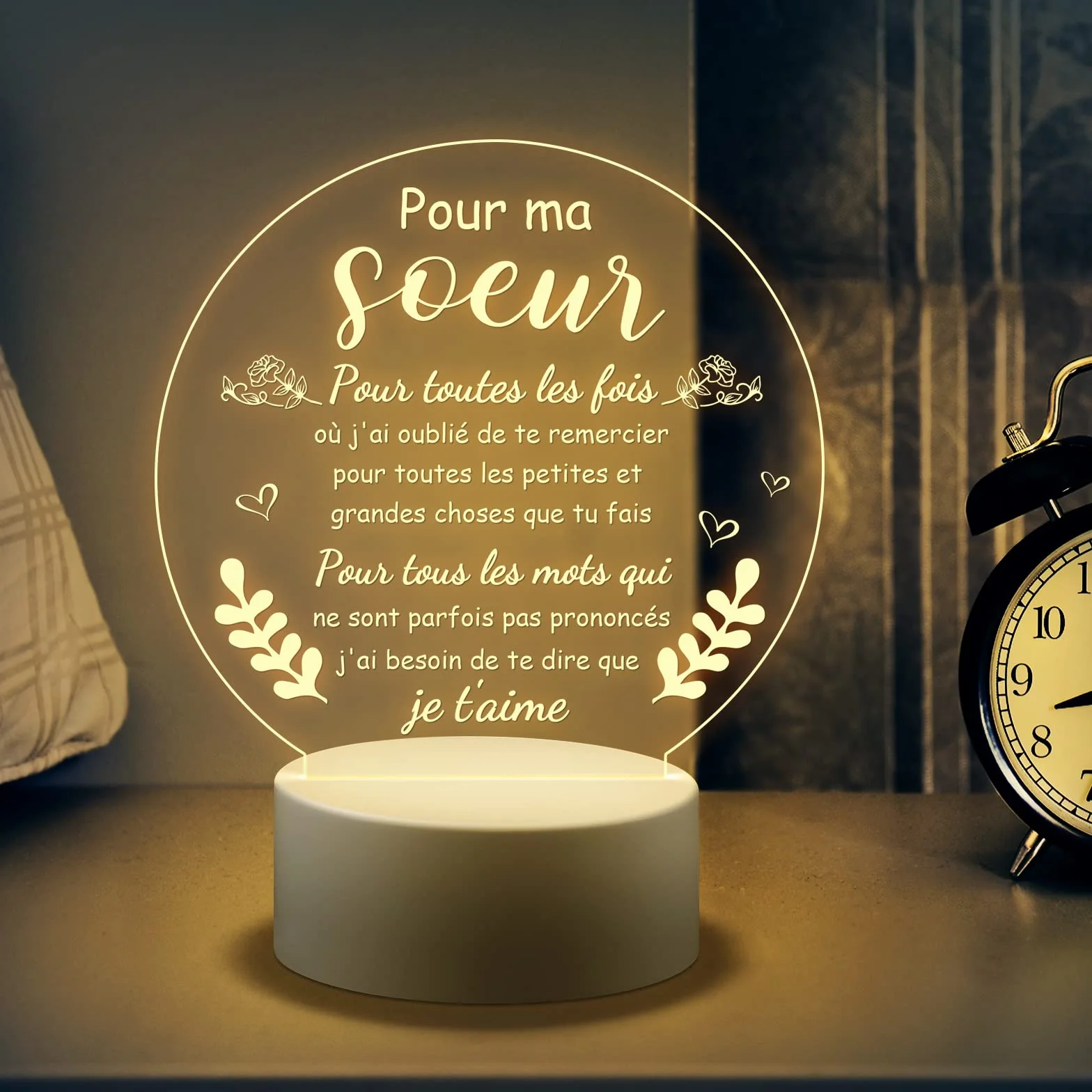 Welsky Veilleuse LED Cadeau pour Soeur Anniversaire Mariage Noel Fete des Meres Acrylique Decoration