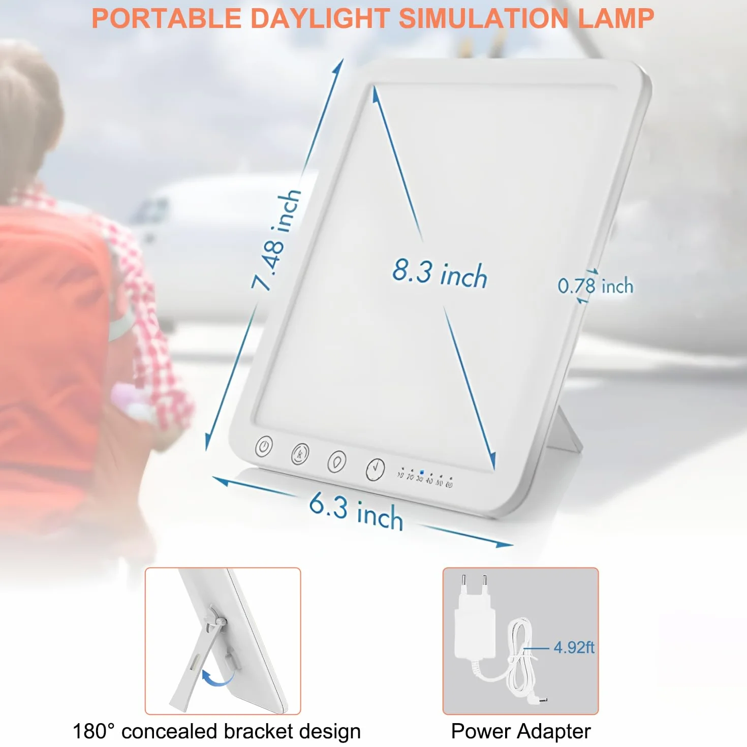 Lampe de Luminothérapie 15000 Lux, Simulation Lumière du Jour, Sans UV, 3 Températures de Couleur, 5 Niveaux de Luminosité, 6 Minuterie