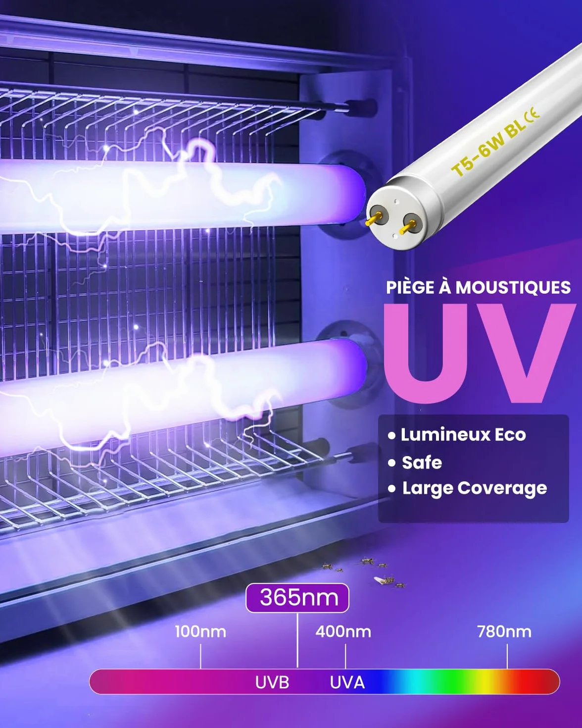 FSL T5 Anti Moustique Ampoule UV 6W, Tube 9in pour Lampe 6/12W (2 Pièces)