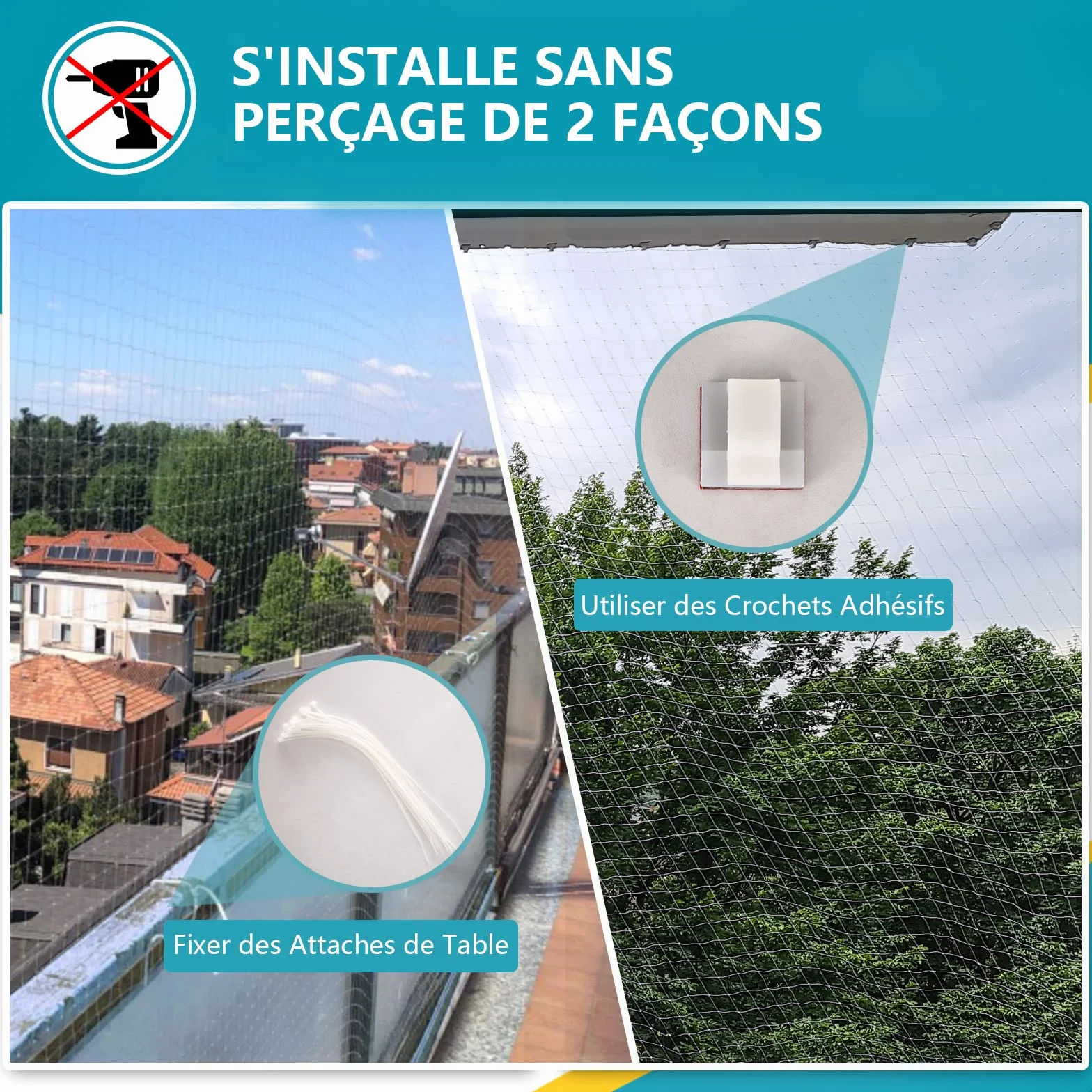 Filet de Balcon Protection sans Perçage 8x3m Transparent pour Sécuriser Balcons Terrasses