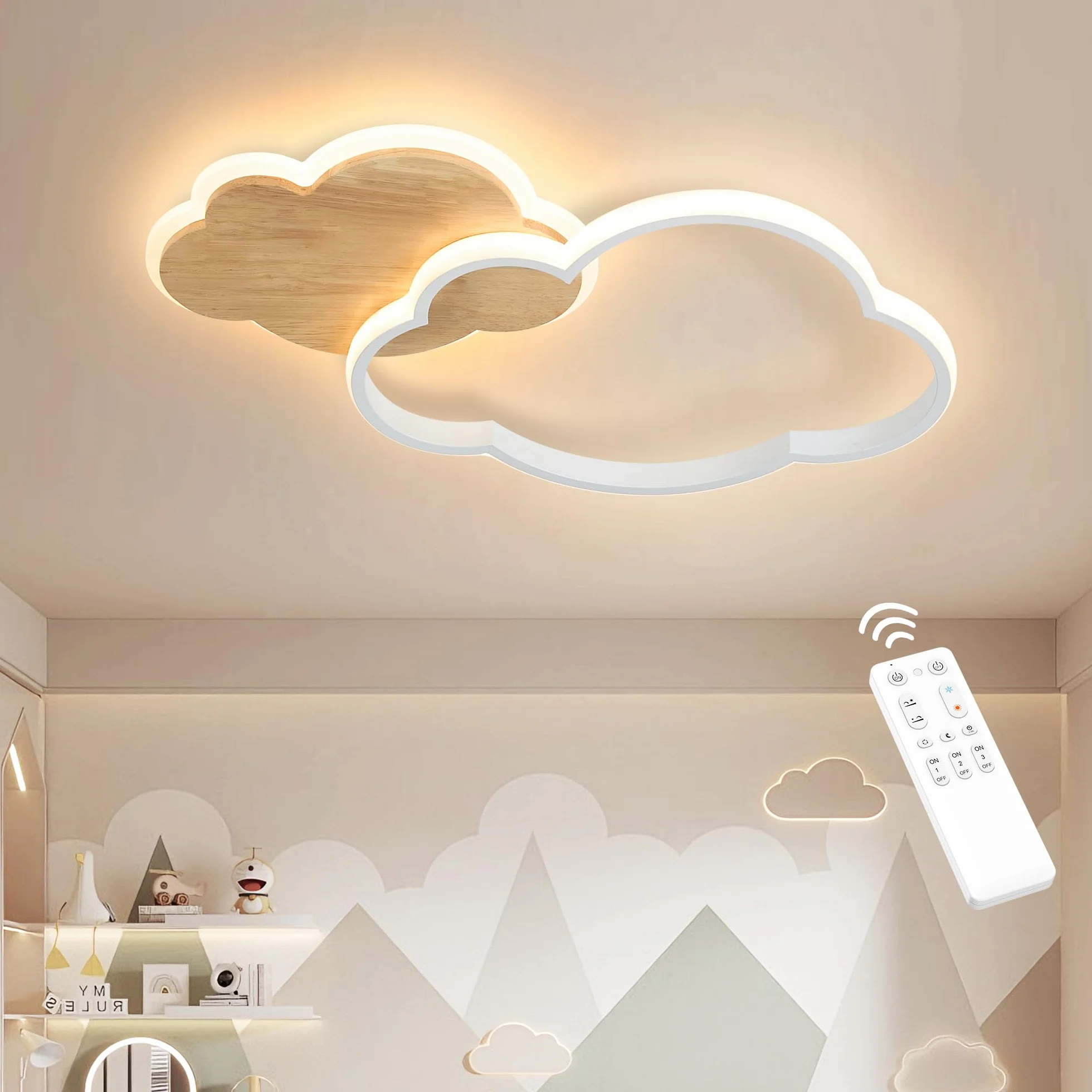 Plafonnier LED nuage 40CM 22W Dimmable avec Télécommande 3000K-6000K pour Chambre Enfant