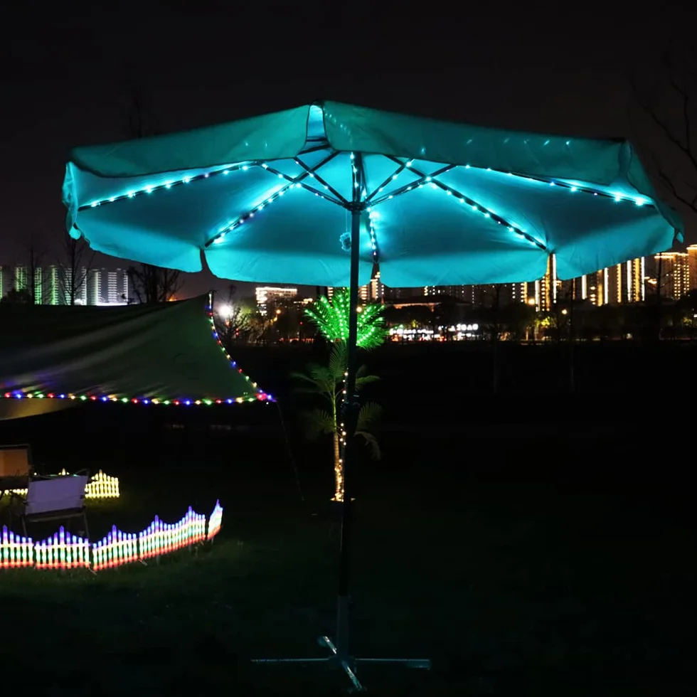 Guirlande lumineuse pour parasol 104 LED avec télécommande et minuterie 4 modes éclairage décoratif extérieur
