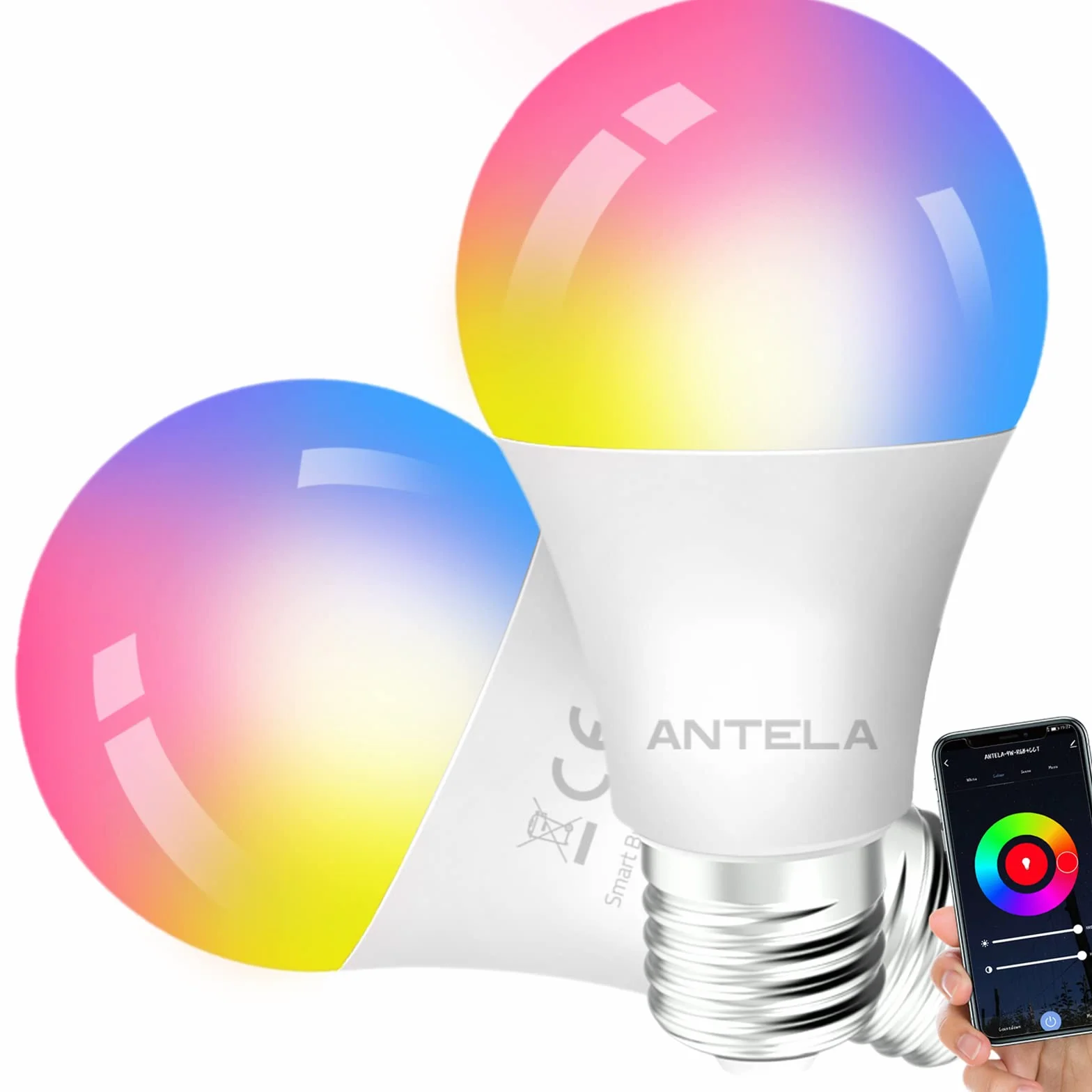ANTELA Ampoule Connectée Alexa WiFi E27 9W RGB/CCT 2700K-6500K, Ampoule LED Intelligente compatible avec Google Home, Smart Life APP, 2PCs
