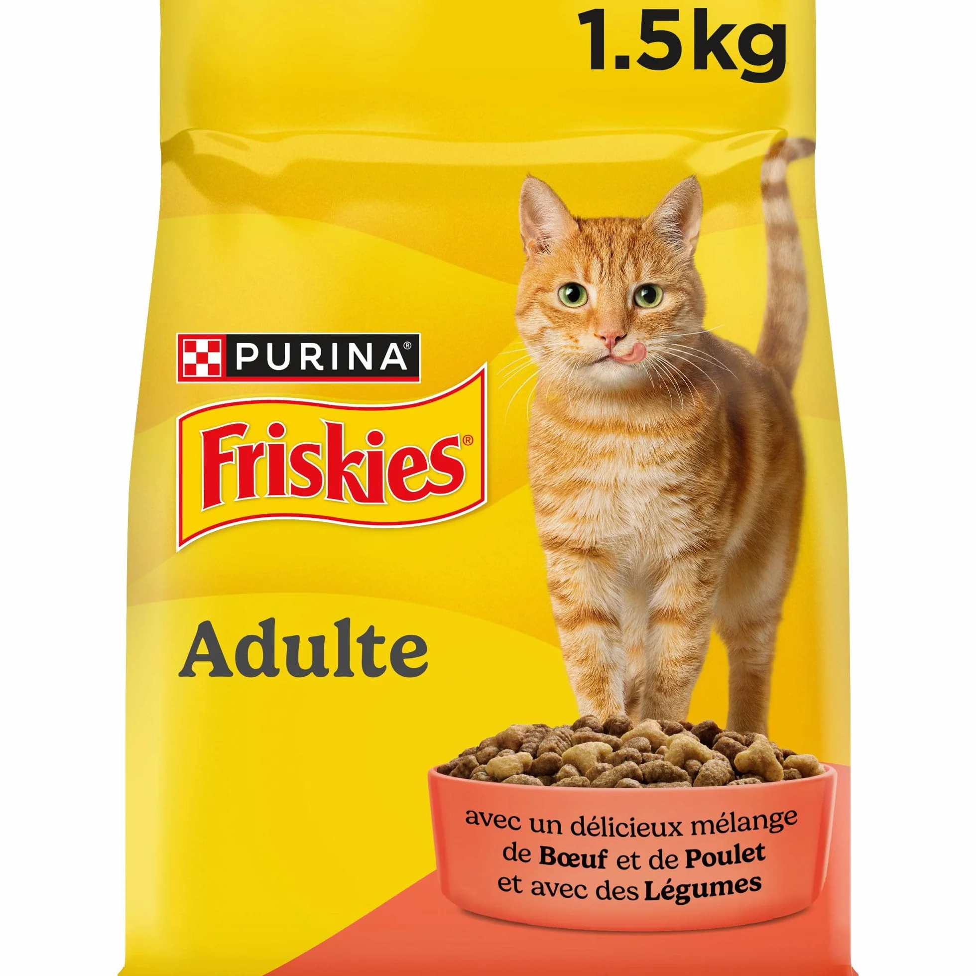 FRISKIES Chat Croquettes complètes pour Chats Adultes au Boeuf Poulet Légumes 1,5 KG