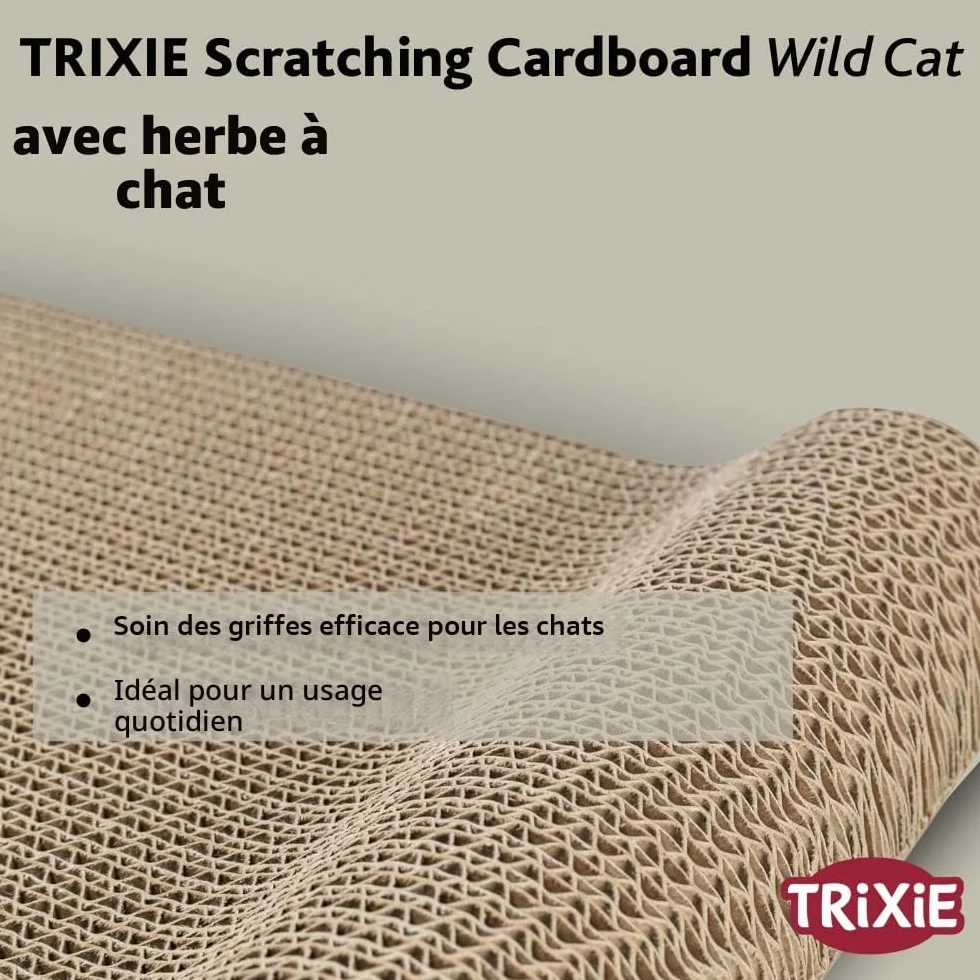 TRIXIE griffoir pour chat en carton ondulé robuste avec herbe à chat 41 × 24 × 7 cm