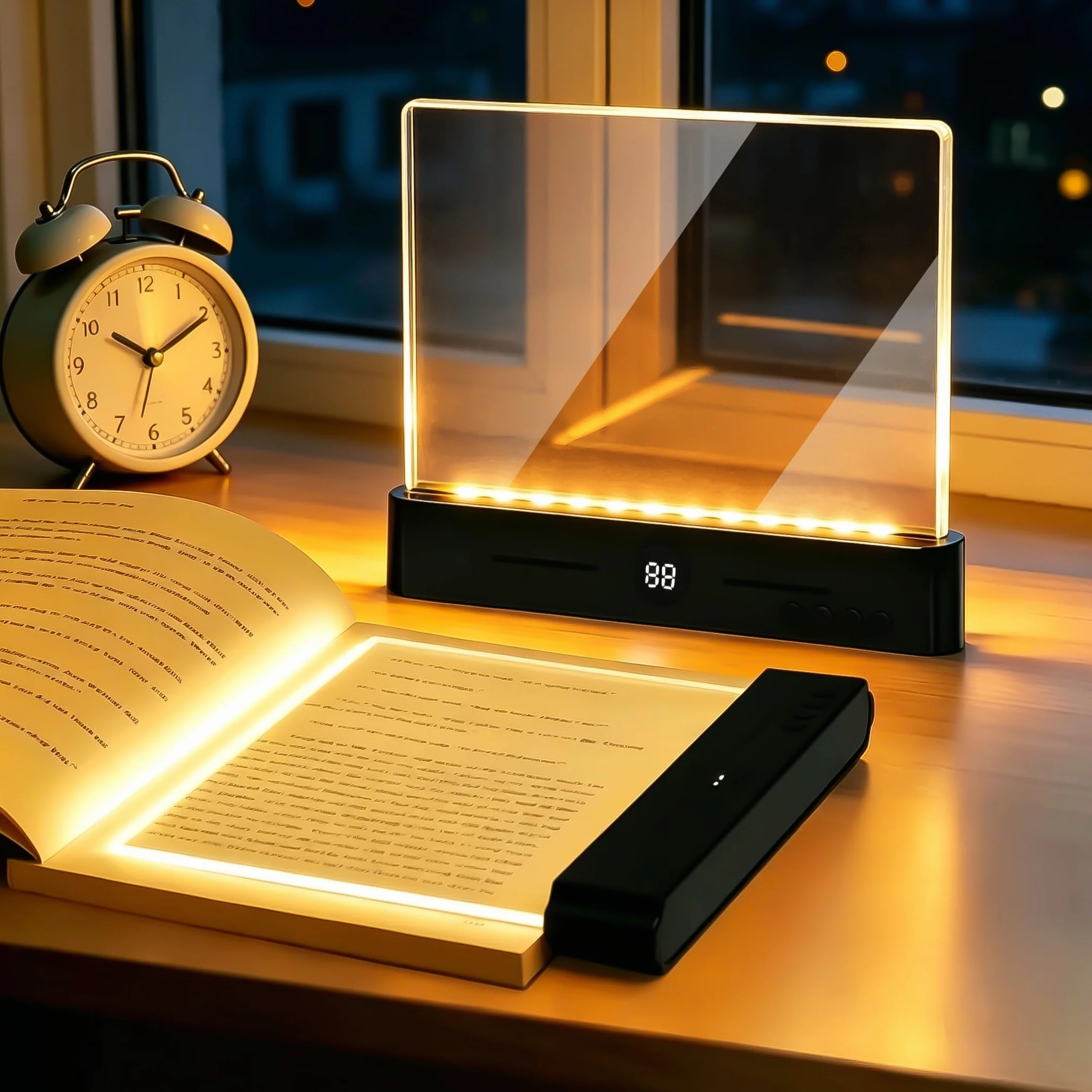 Lampe de Lecture LED Plate Grande Taille Rechargeable avec Minuterie 3 Couleurs de Lumière
