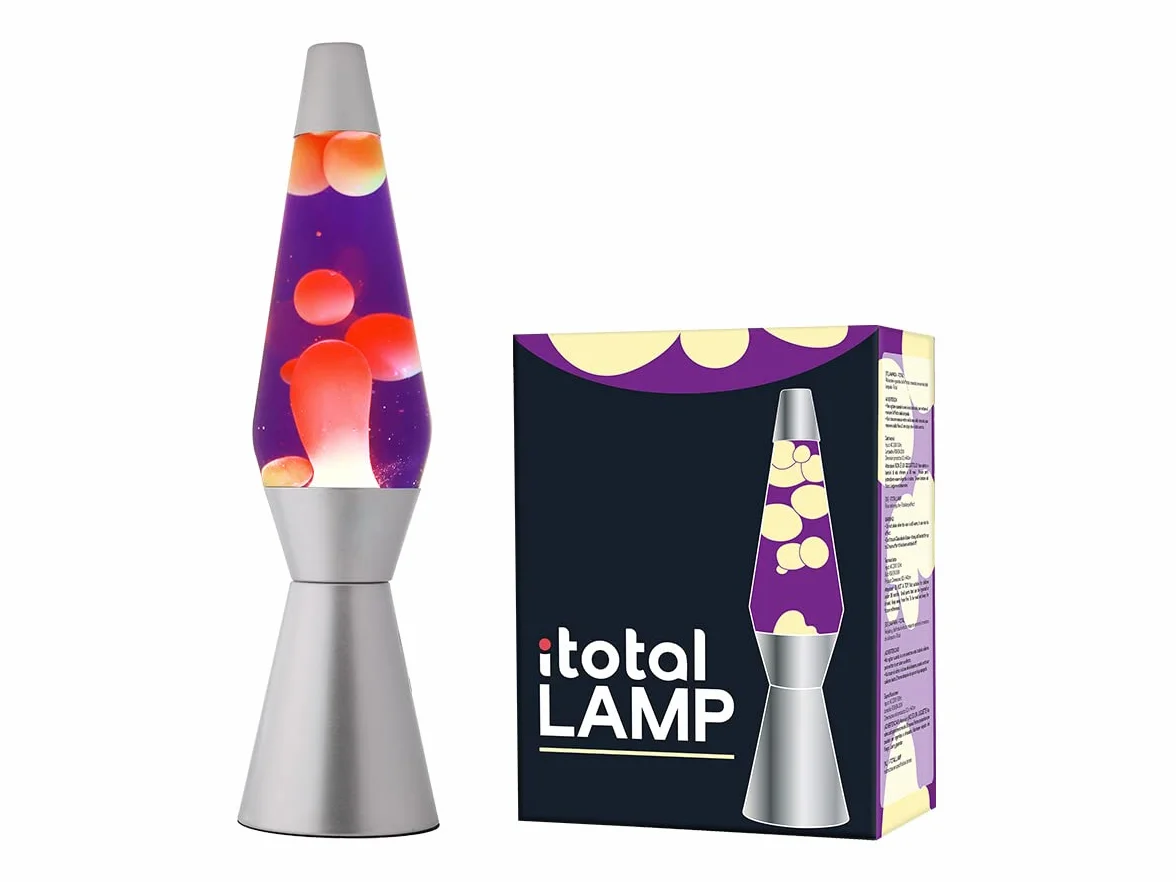 I-TOTAL Lampe à Lave Spaceship Effet Bulles Design Rétro Moderne Lampe Décorative Colorée Cire Mouvement Base Argentée Violet Cire Jaune