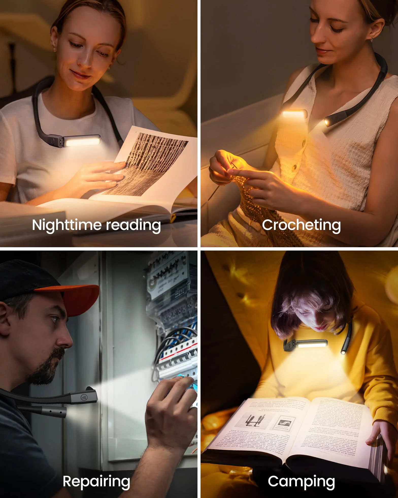 Glocusent Lampe de Lecture de Cou Rechargeable, 100 Heures Autonomie, 5 Couleurs et Intensité Réglable