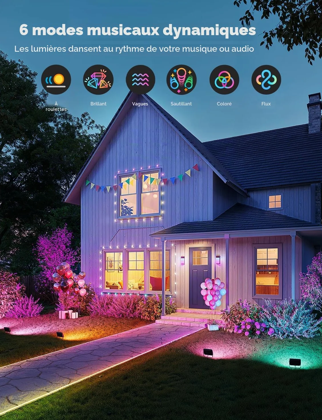 Govee Lot de 4 Phares Projecteur LED Extérieur RGBIC, IP66, Compatible Alexa Google Home
