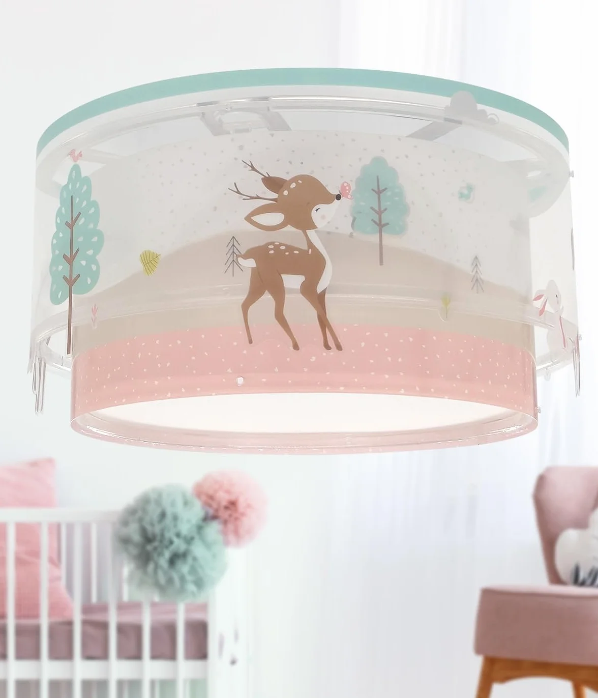 Dalber Plafonnier Enfant Lampe de Plafond Cerf Rose E27 2x15W