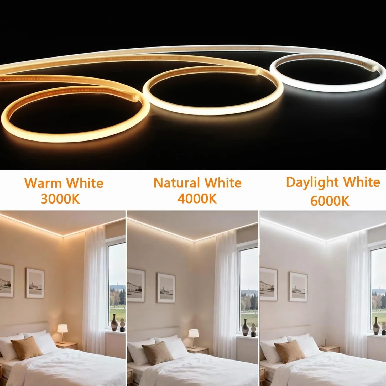 Ruban LED COB 220V 3M Bandeau LED Flexible IP65 Étanche 3000K Blanc Chaud