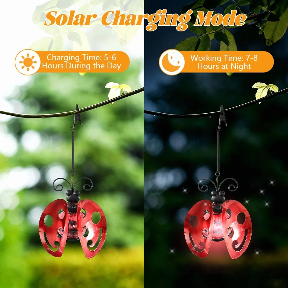 Lampes solaires d'extérieur à suspendre Lot de 2 coccinelles rouges