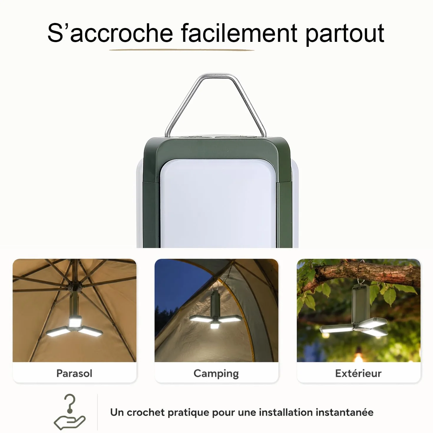 Lampe Parasol LED 500lm Éclairage Extérieur Rechargeable USB Solaire 3 Températures de Couleur Résiste à l'Eau Jardin Terrasse