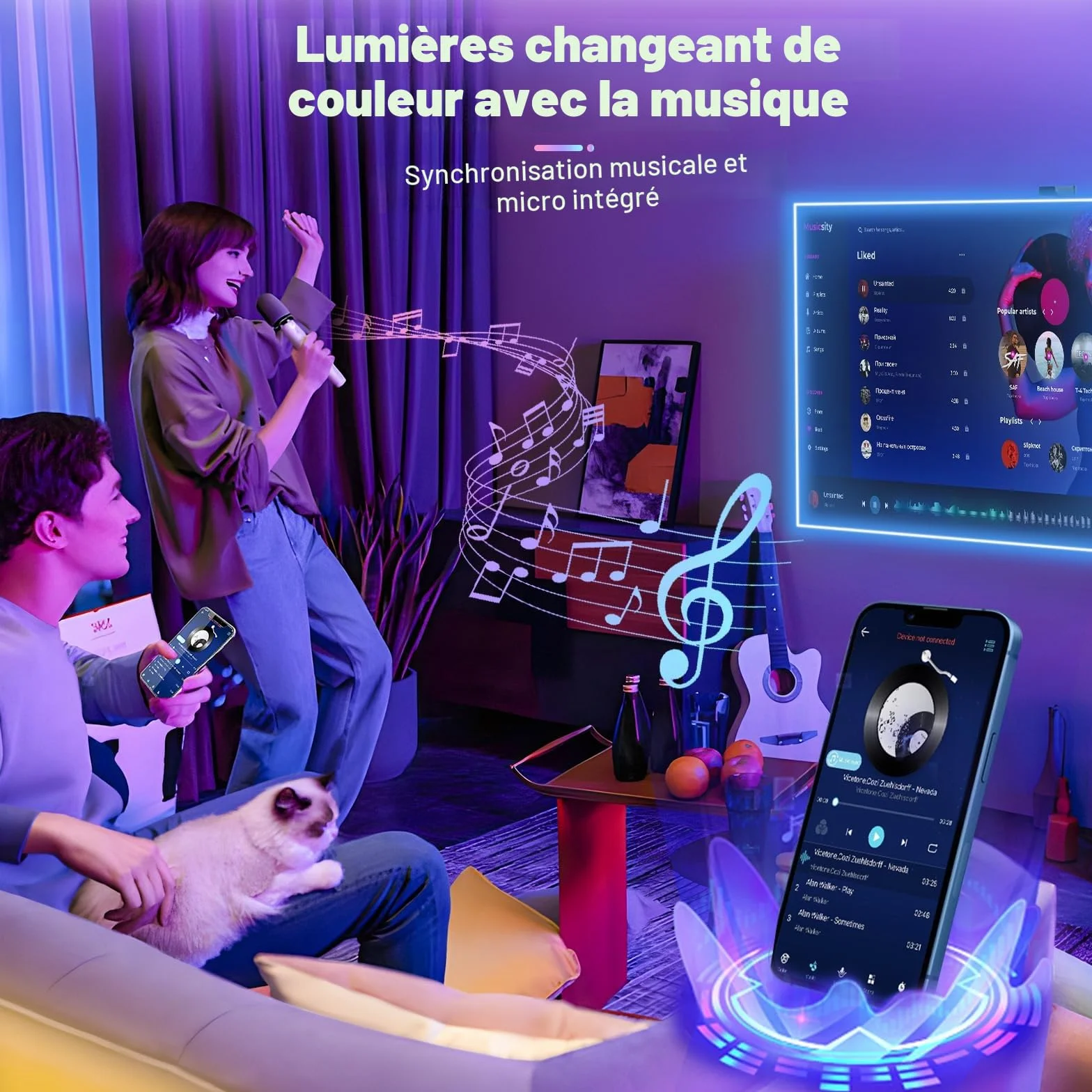 Ruban LED 10M Flexible RGB Bluetooth App Contrôle Synchronisé Musique Chambre Gaming Plafond