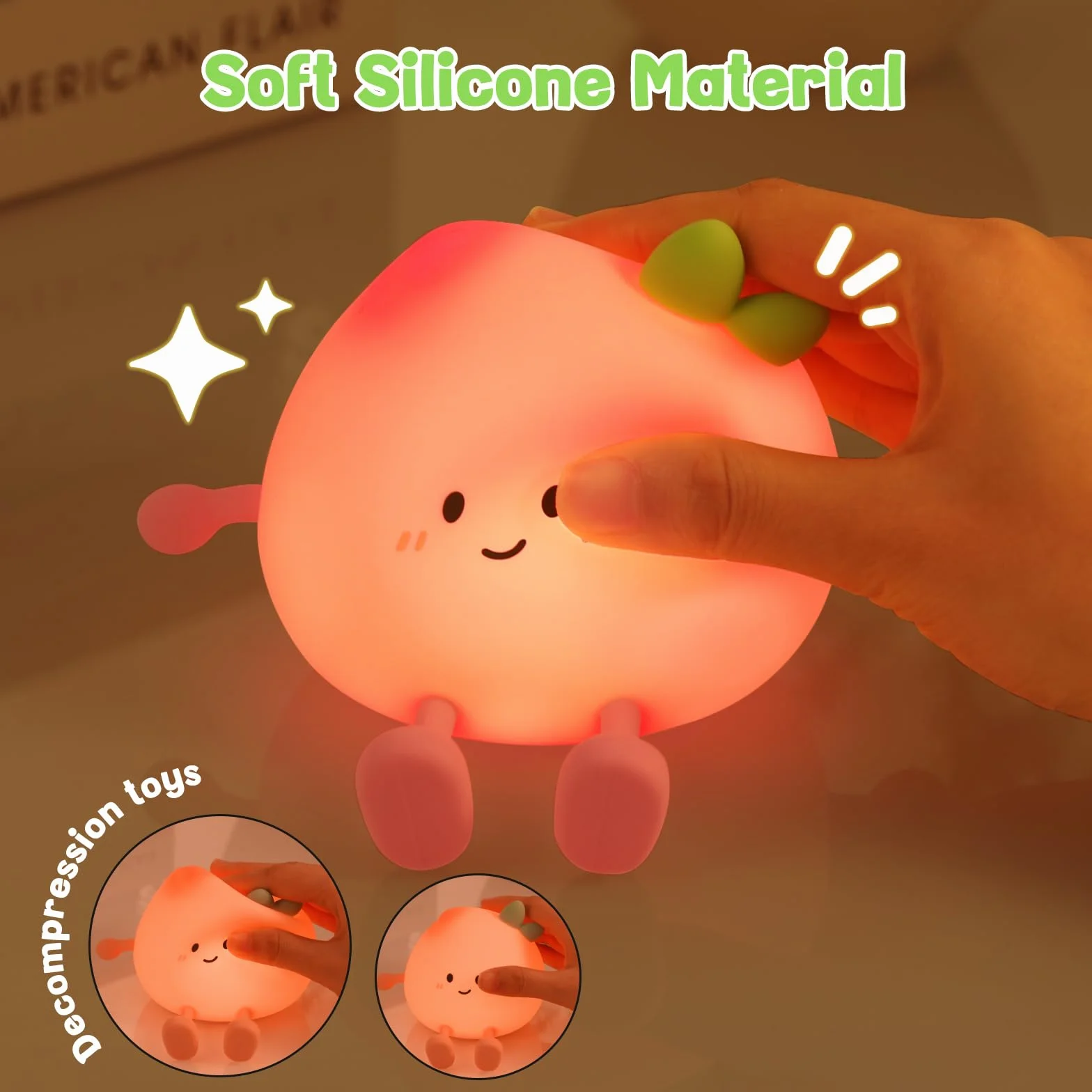 Veilleuse pour enfants Lampe de nuit silicone rechargeable Pêche