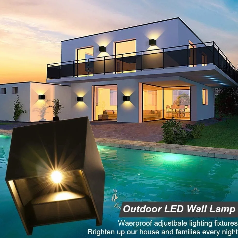 Ledmo 12W 3000K IP65 Applique Murale Intérieur Extérieur Noir Angle Réglable
