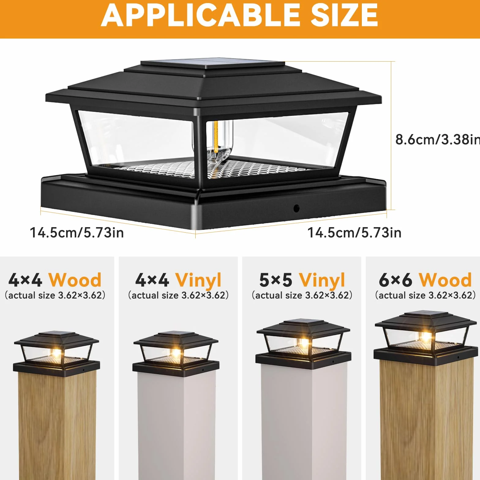 Lot de 2 Lampe Poteau Solaire IP65 LED, Capuchon Poteau Solaire Extérieur Étanche pour Jardin