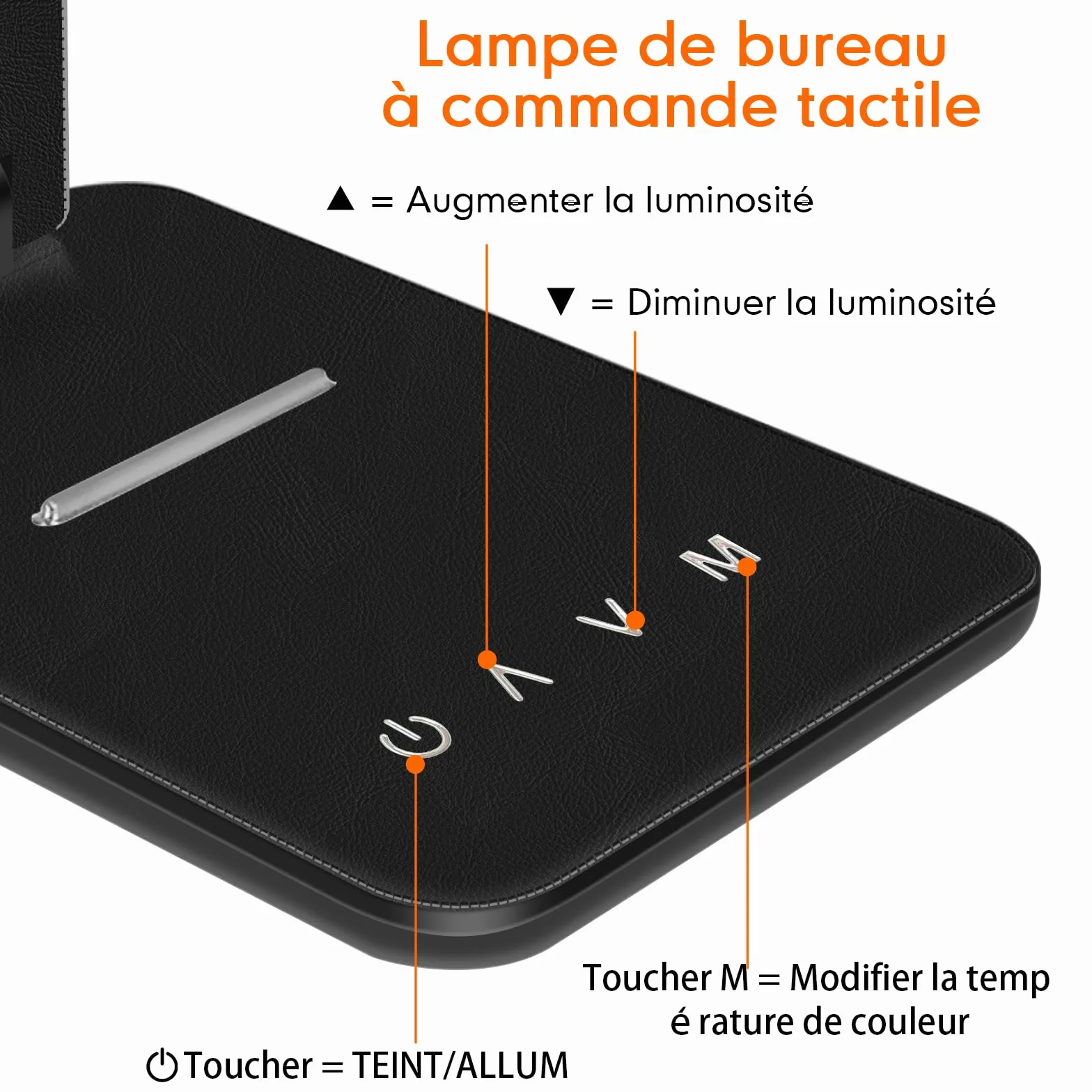 Lampe de bureau LED rechargeable 4000 mAh intensité variable 5 modes 5 niveaux de luminosité
