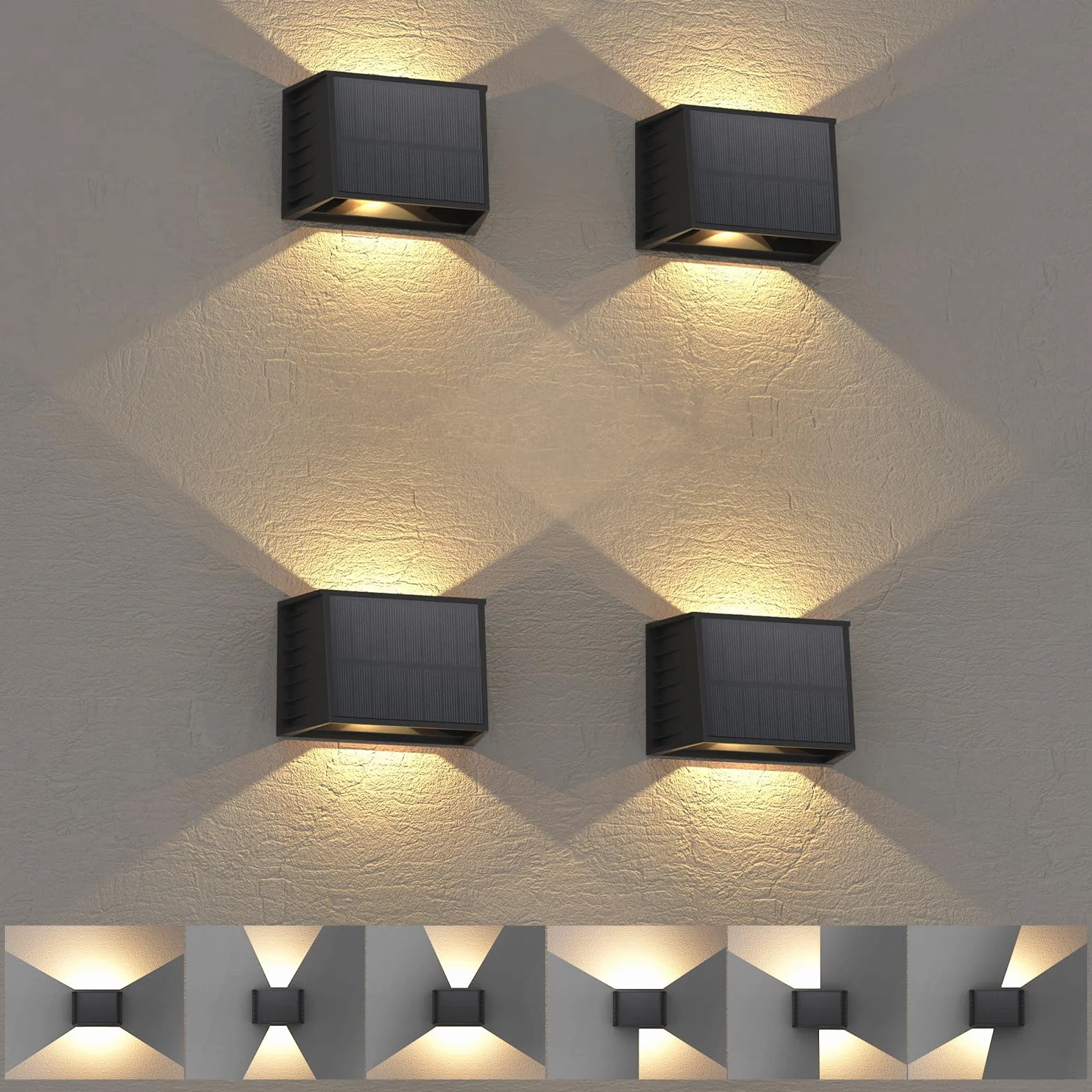 Lampe Solaire Murale Exterieur T-SUN 4 Pièces Applique Murale Exterieur Solaire 3000K Chaude Étanche Vintage Réglable Haut & Bas
