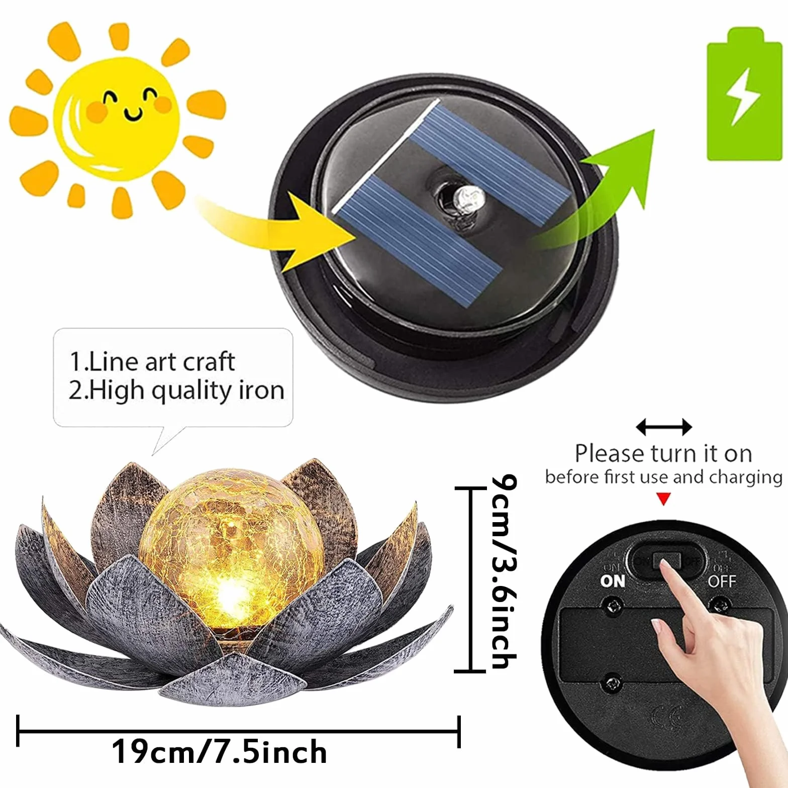 Funmo Lampe Solaire Exterieur Lotus IP44 Étanche Décoration Jardin