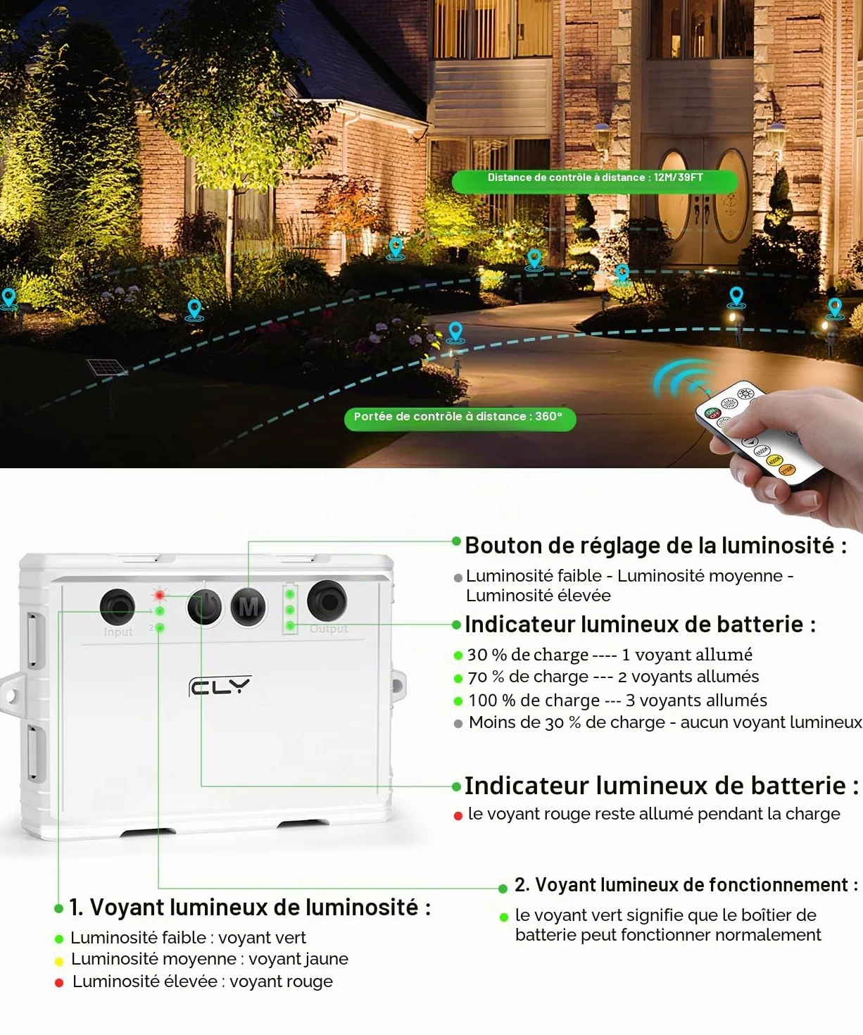 CLY Lampe Solaire Exterieur 5000mAh IP66 Projecteur LED 2 Mode 2700K-6000K