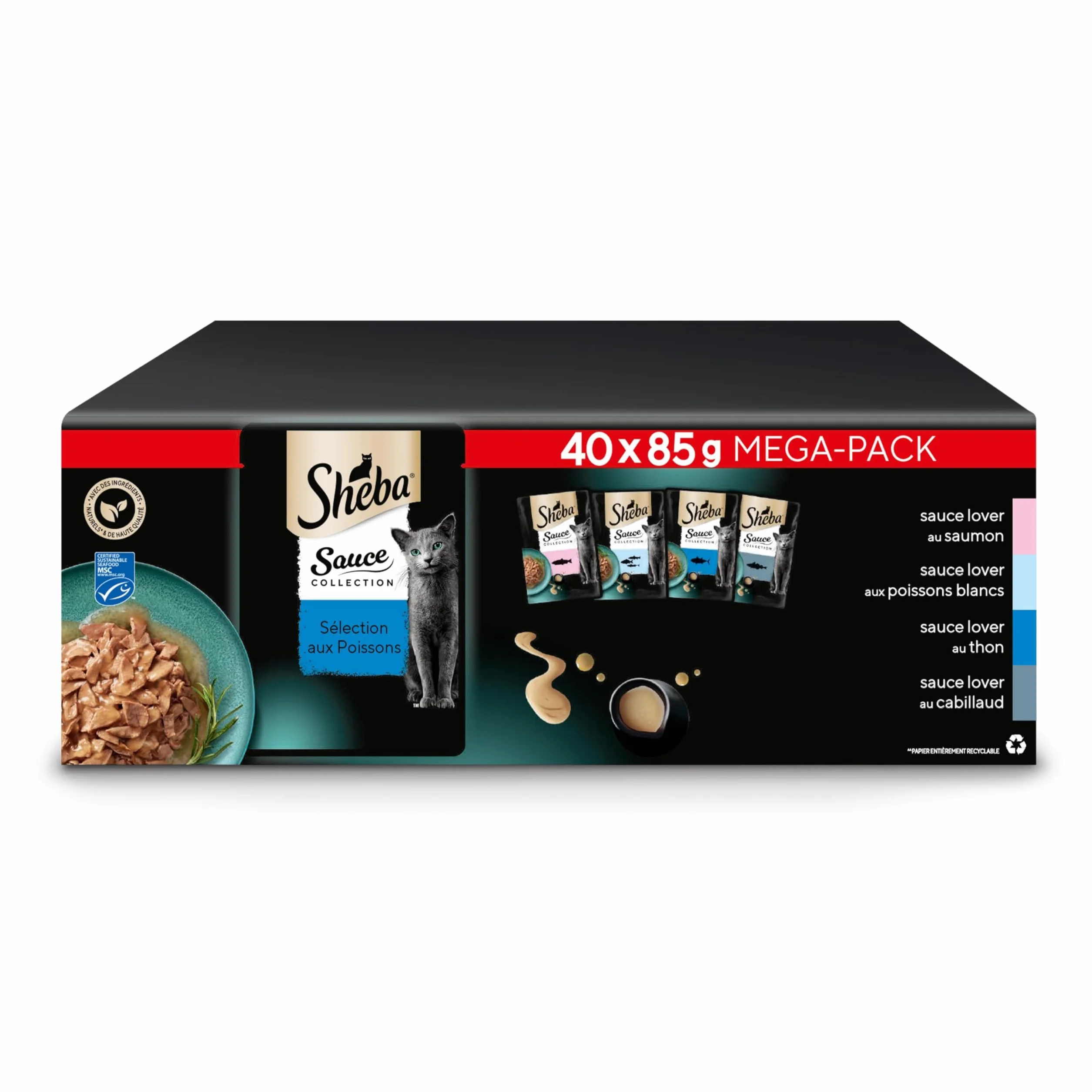 Sheba Sauce Collection Sachets fraîcheur Nourriture Humide aux Poissons pour Chat Adulte 40x85g