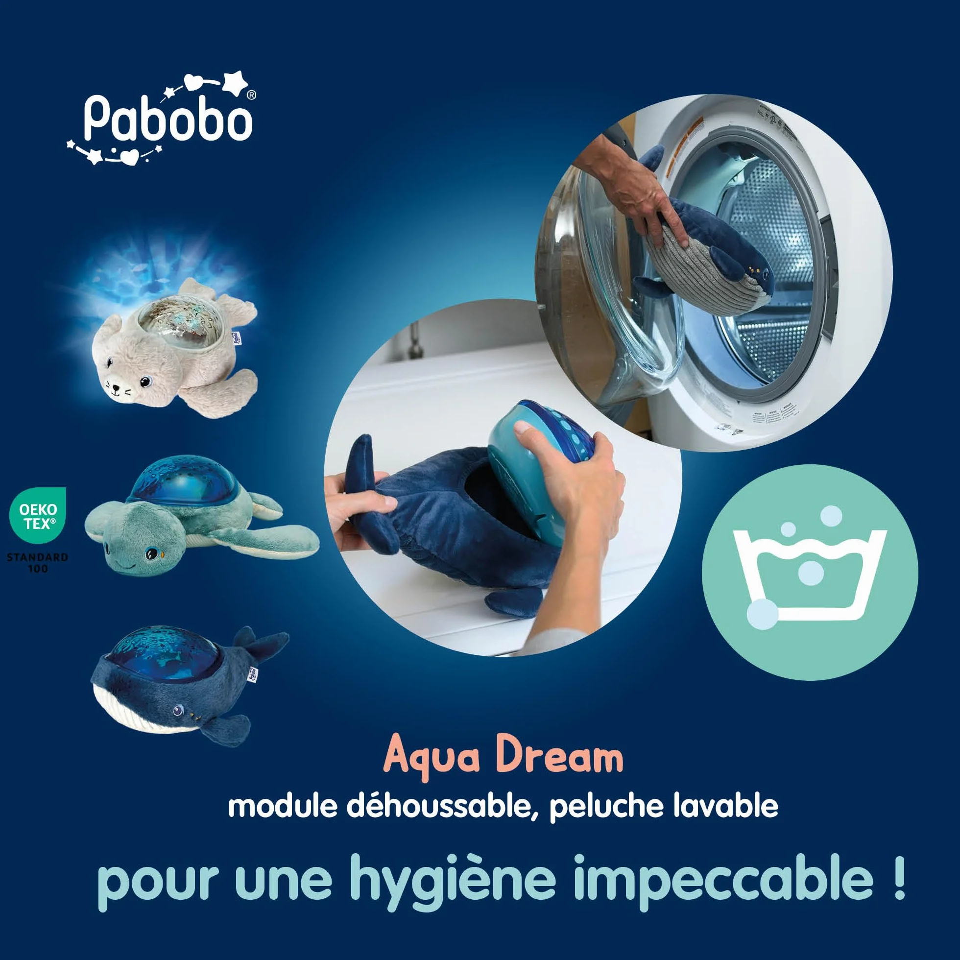 Pabobo Veilleuse Tortue Aqua Dream Bébé Projections Animées Sons Apaisants Rechargeable USB-C
