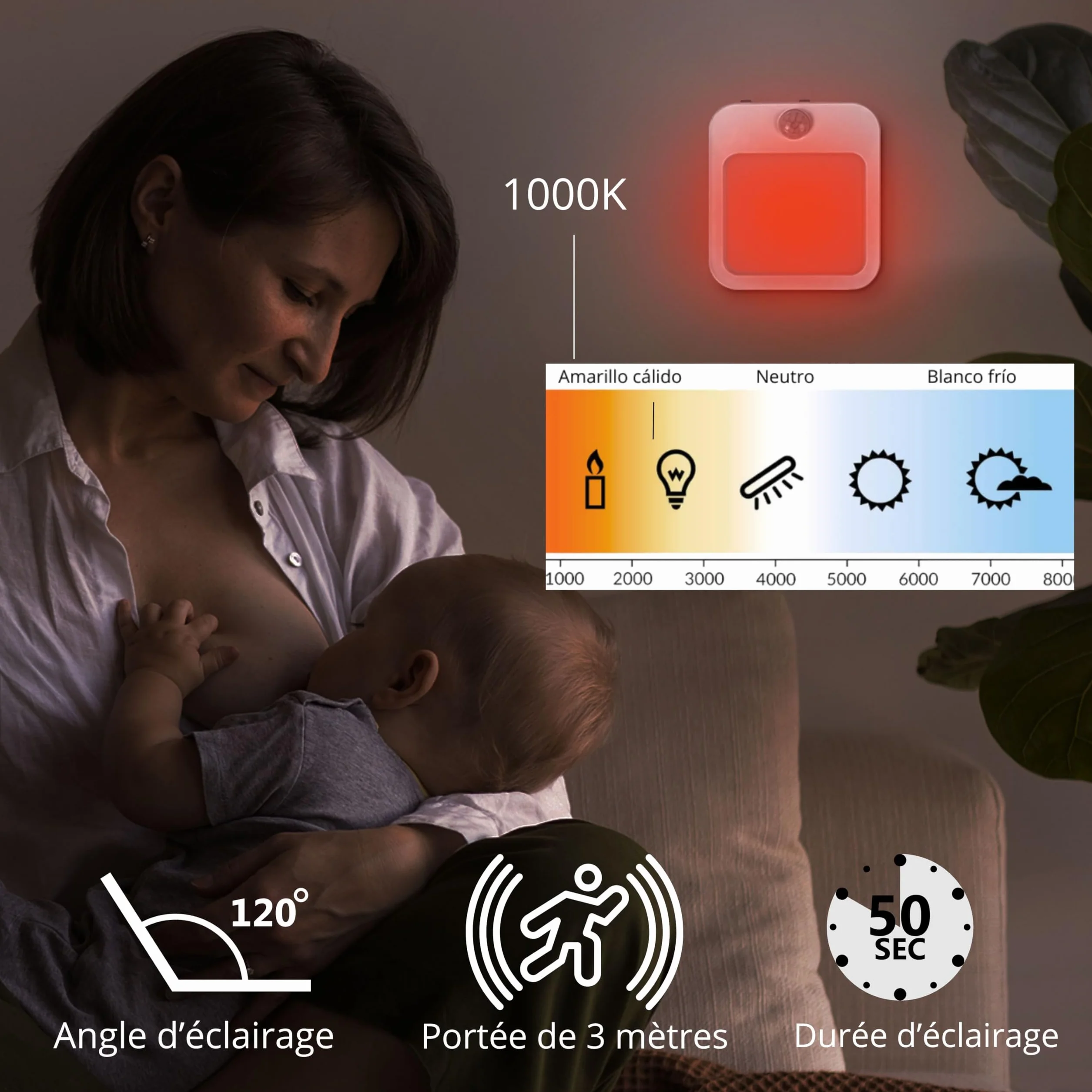 Toys4Boys Veilleuse LED Rouge avec Détecteur de Mouvement – Lampe de Nuit Enfant Adulte à Brancher – Intensité Réglable – 230V