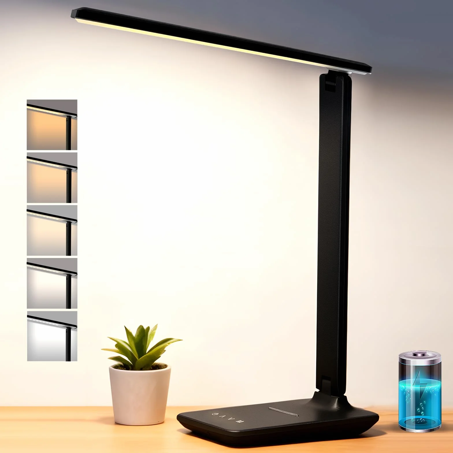 Lampe de bureau LED rechargeable 4000 mAh intensité variable 5 modes 5 niveaux de luminosité
