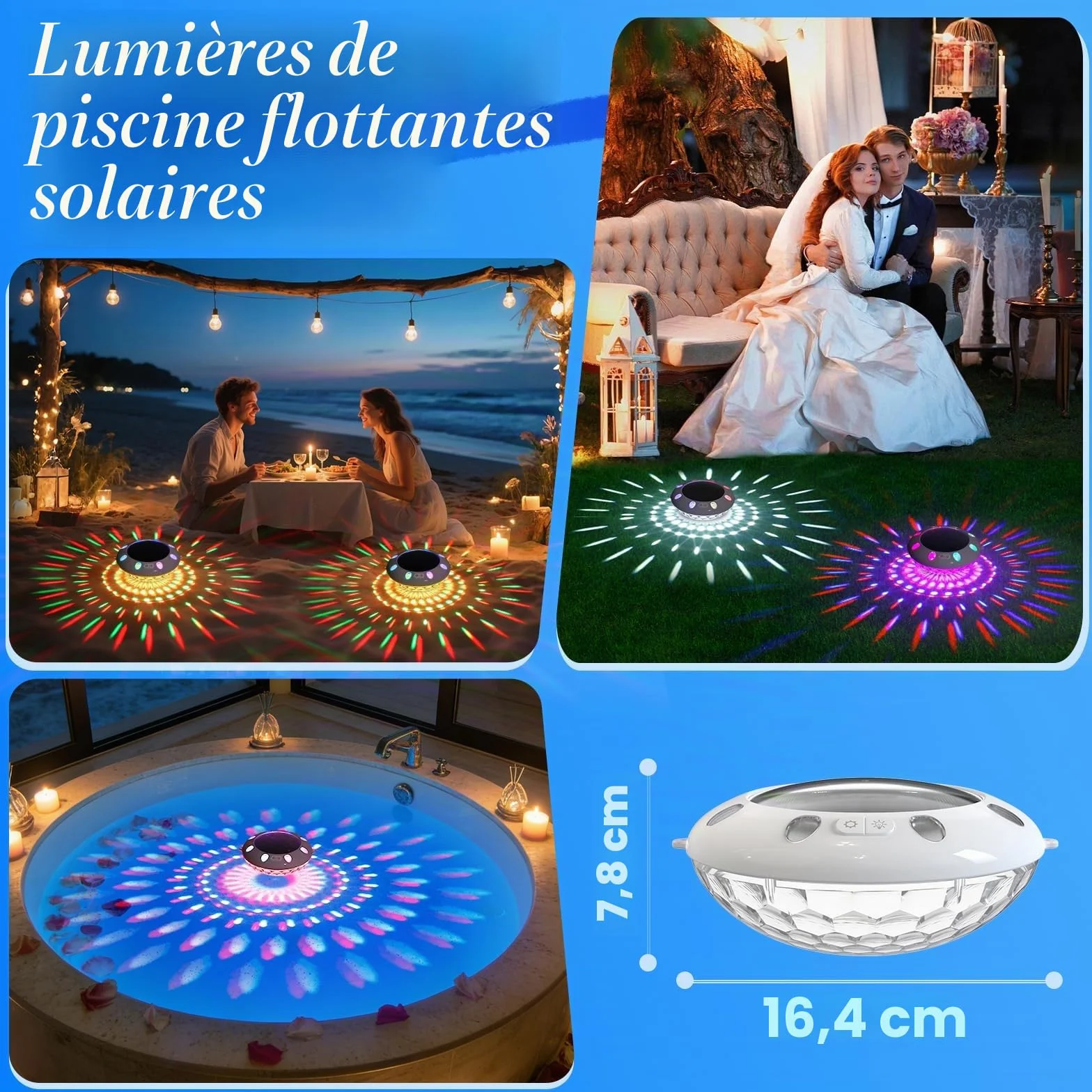 AearKing Lumière Piscine Flottante LED RVB avec Télécommande, IP68 Étanche 1 Pièce