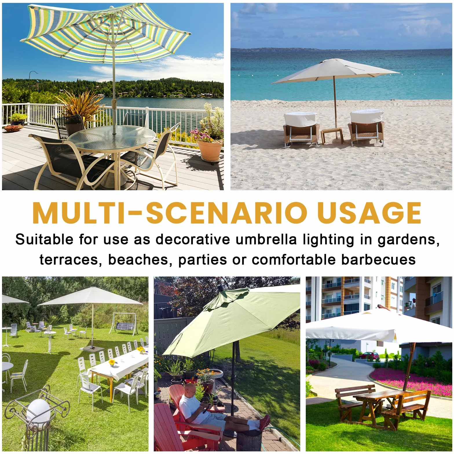 Guirlande lumineuse solaire pour parasol LED 104 LED IP67 étanche 8 modes télécommande