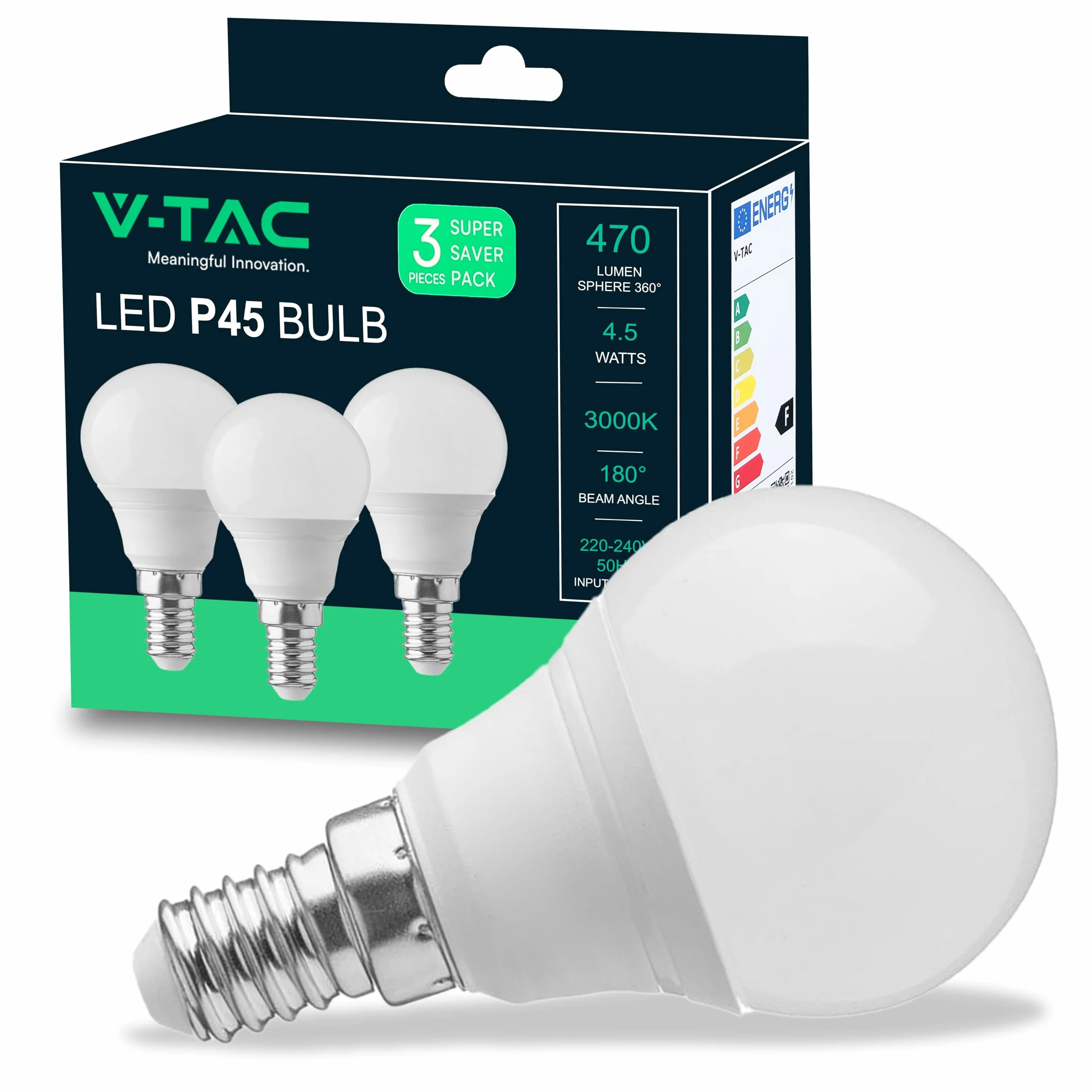 V-TAC Ampoule LED E14 4,5W P45 470 Lumen 3000K Blanc Chaud 180° Lot de 3