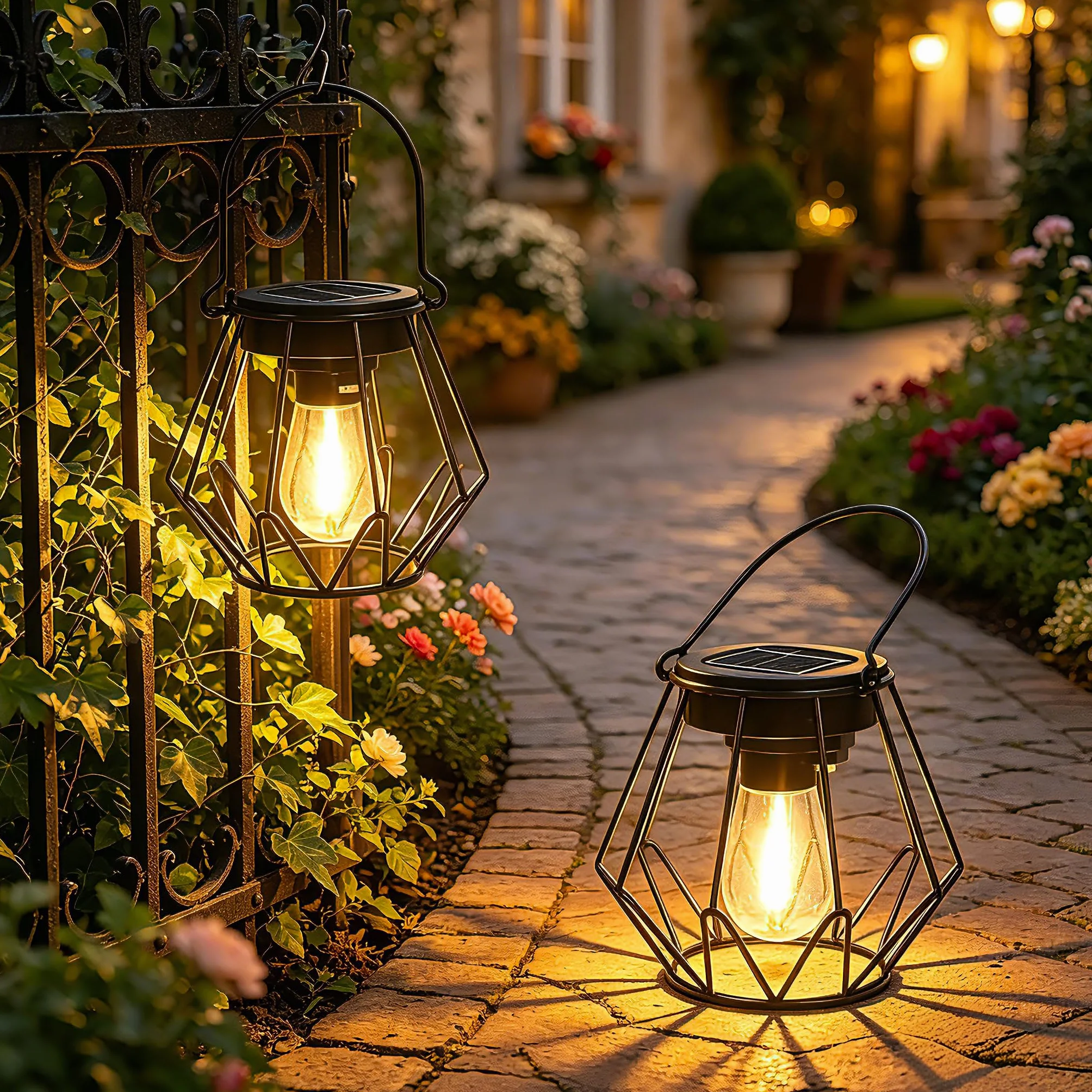 Ketom 2 Pièces Lanterne Solaire Exterieur Jardin IP65 Étanche Métal Suspendre Poser