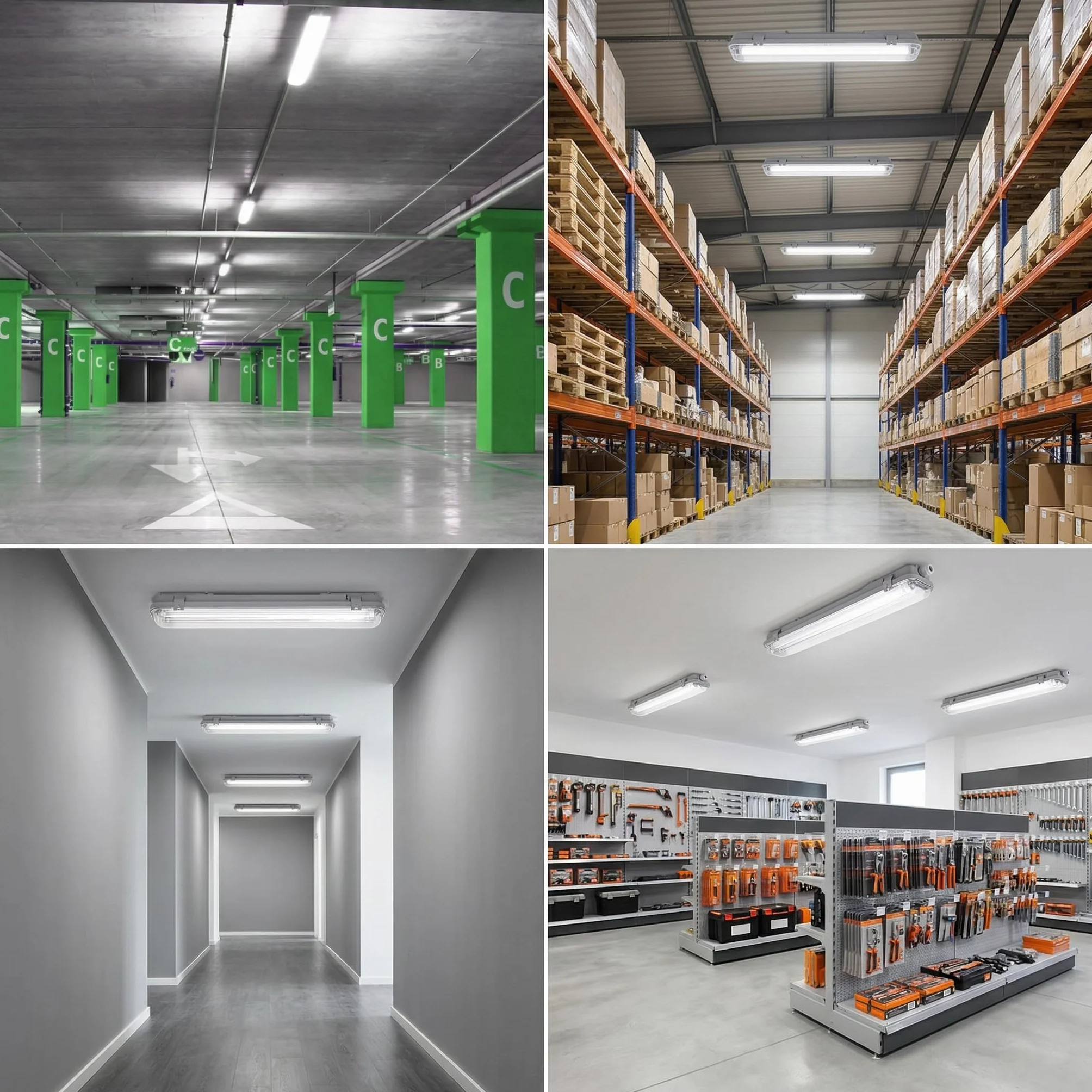 BARCELONA LED Kit Plafonnier Étanche 120cm 2x T8 18W 6000K Blanc Froid IP65 Polycarbonate Garage Bureau Entrepôt