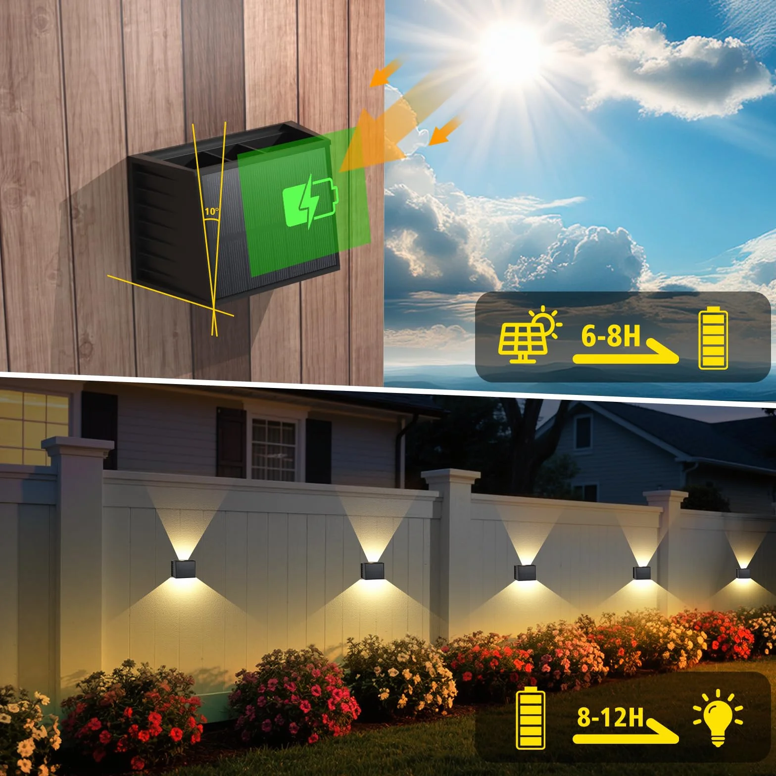 Lampe Solaire Murale Exterieur T-SUN 4 Pièces Applique Murale Exterieur Solaire 3000K Chaude Étanche Vintage Réglable Haut & Bas