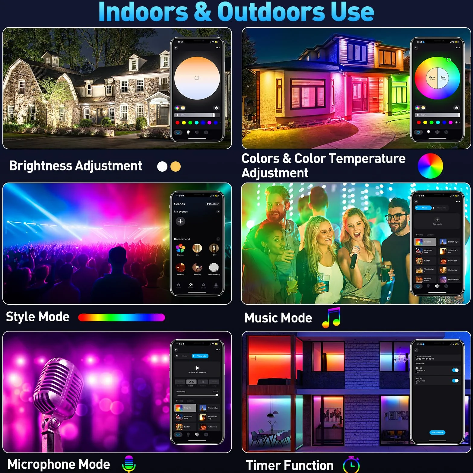 T-SUNUS Projecteur LED RGB 100W Extérieur WIFI Bluetooth Télécommande IP66 2 Pièces