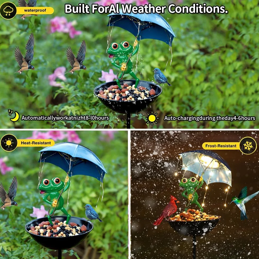 Grenouille décorative de jardin en fer forgé lampadaire parapluie solaire