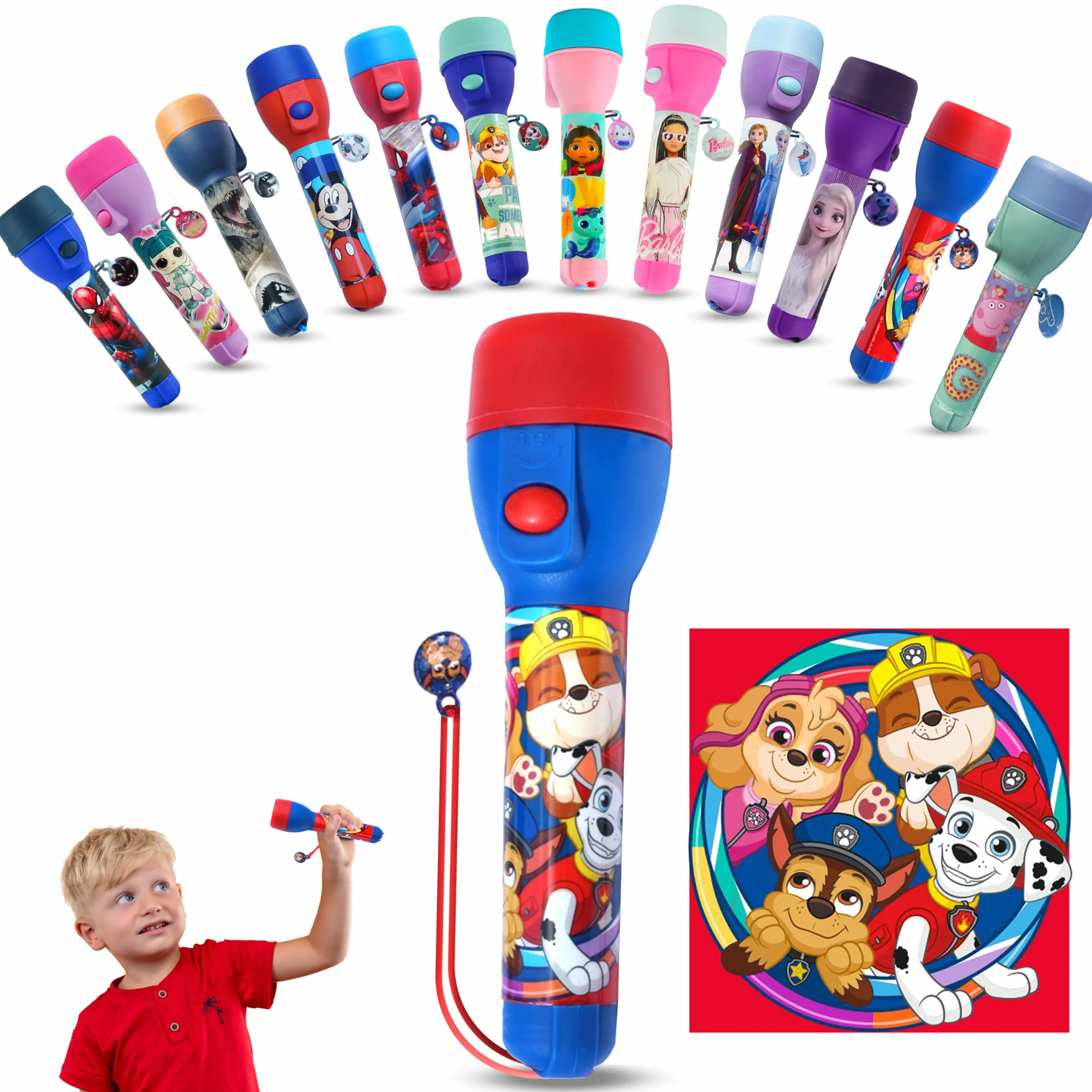 PAW PATROL Grande torche LED pour enfants, veilleuse lumineuse, lampe de poche en plastique jouet cadeau