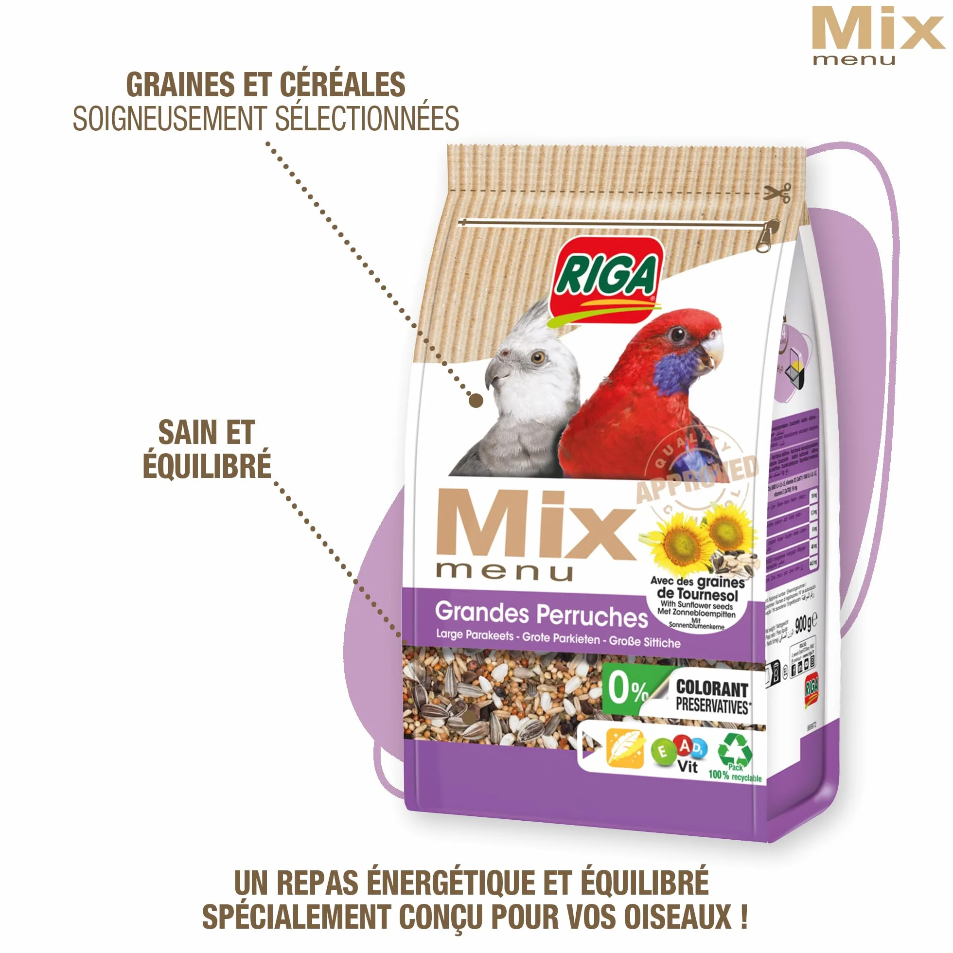 Riga Menu Mix Grandes Perruches Nourriture Oiseaux Graines 900 g