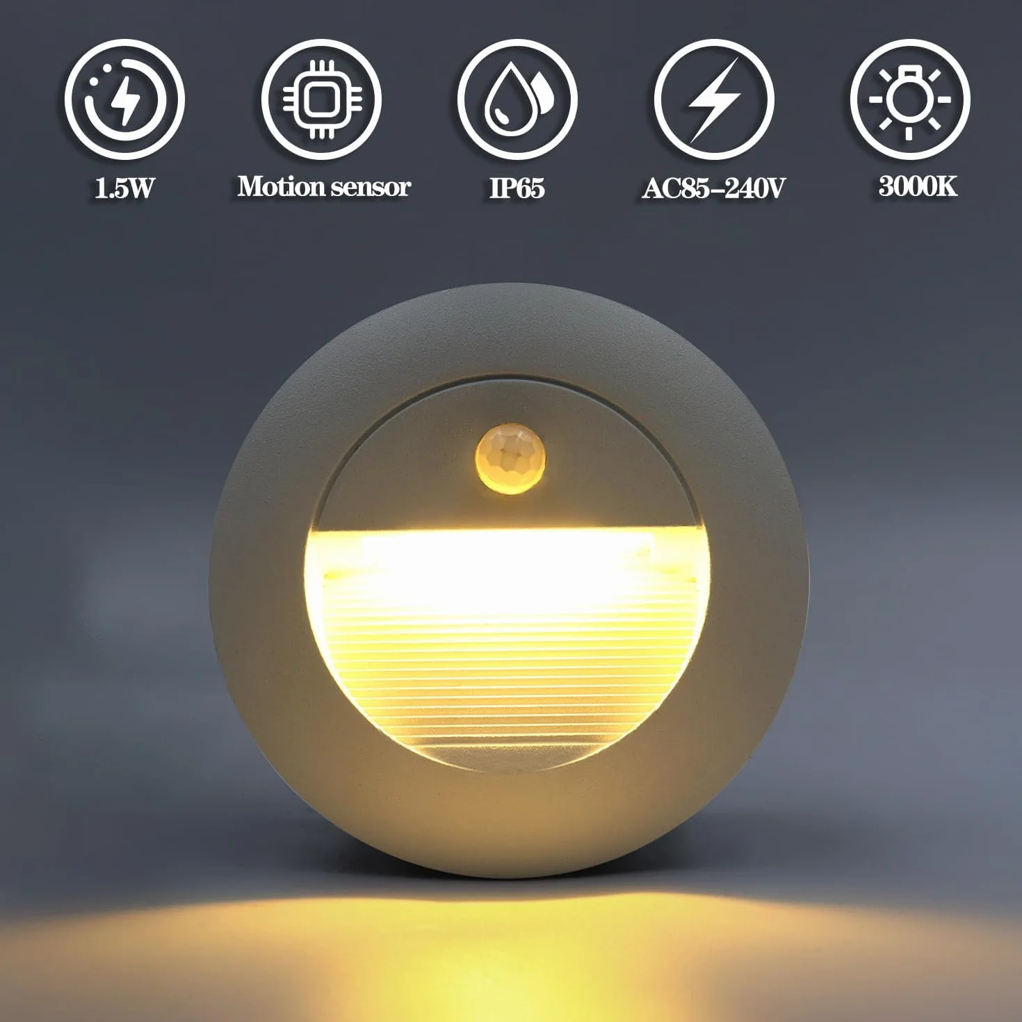 Applique Encastré Murale LED 1.5W 3000K IP65 65mm 230V Blanc Paquet de 4