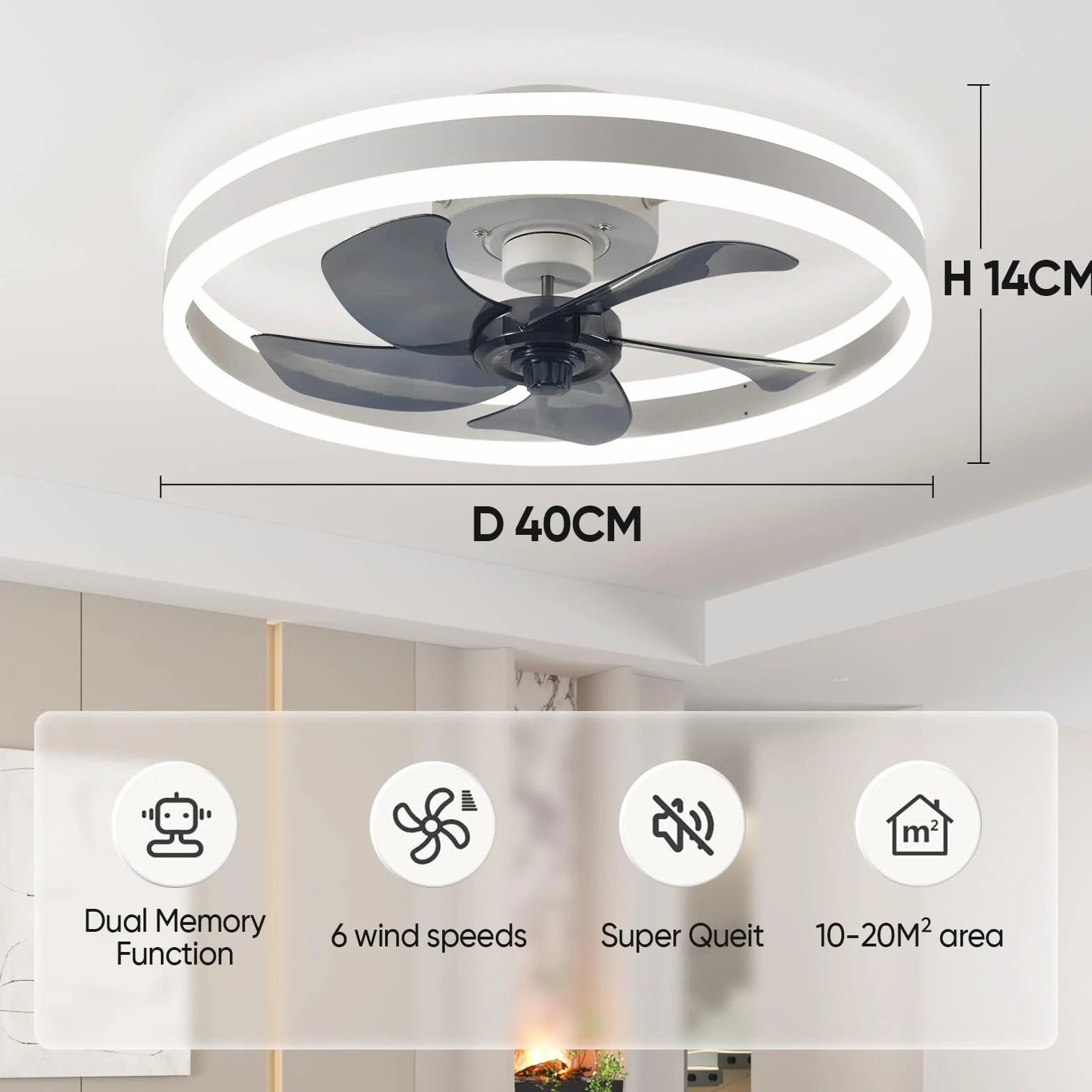 Ventilateur de Plafond Silencieux 50cm avec Lumiere et Telecommande, 6 Vitesses, LED Dimmable, 3 Températures de Couleur
